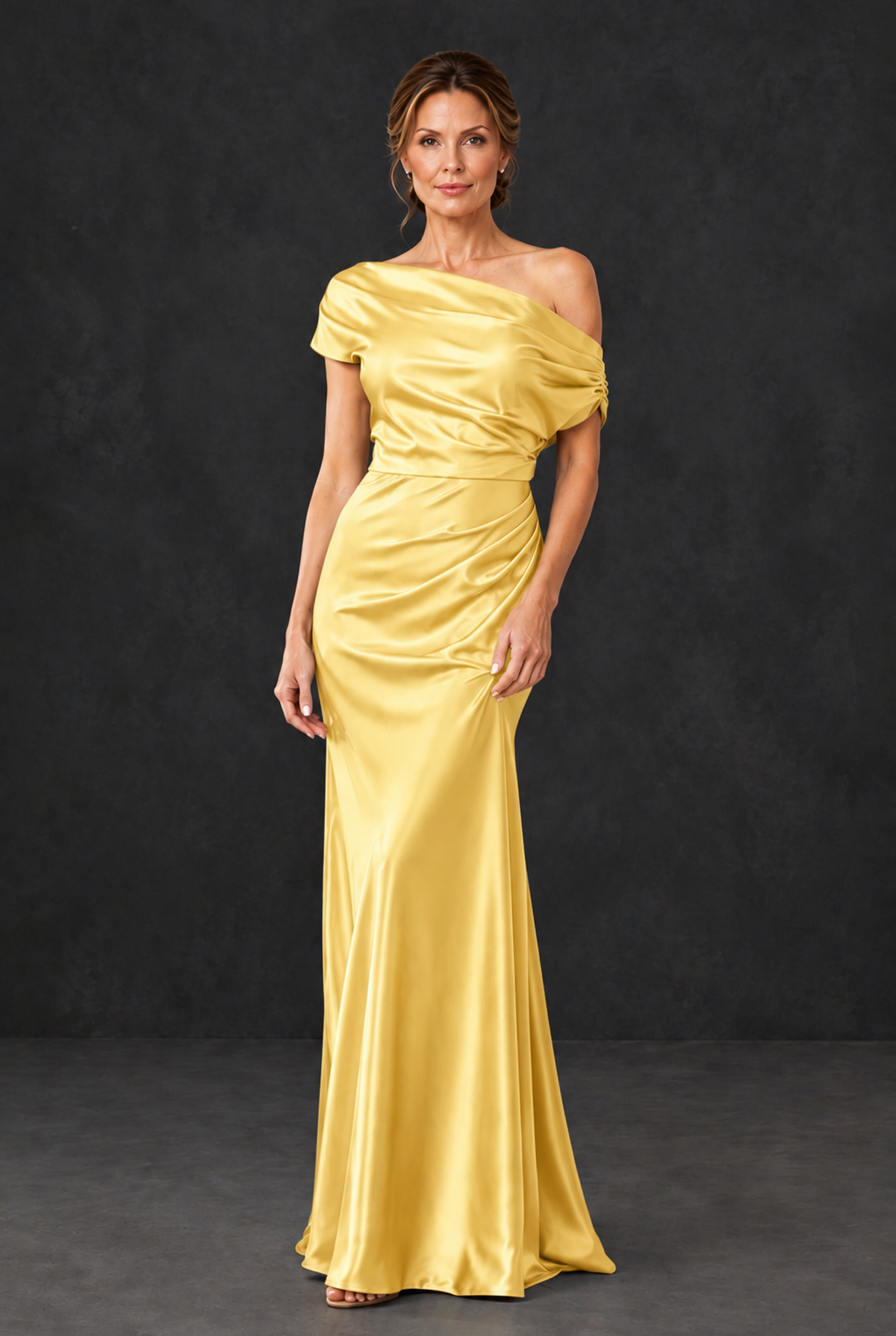 BOLODOO Yellow Asymmetric Ruched Mother of the Bride Dress - Yellow - Yellow_1