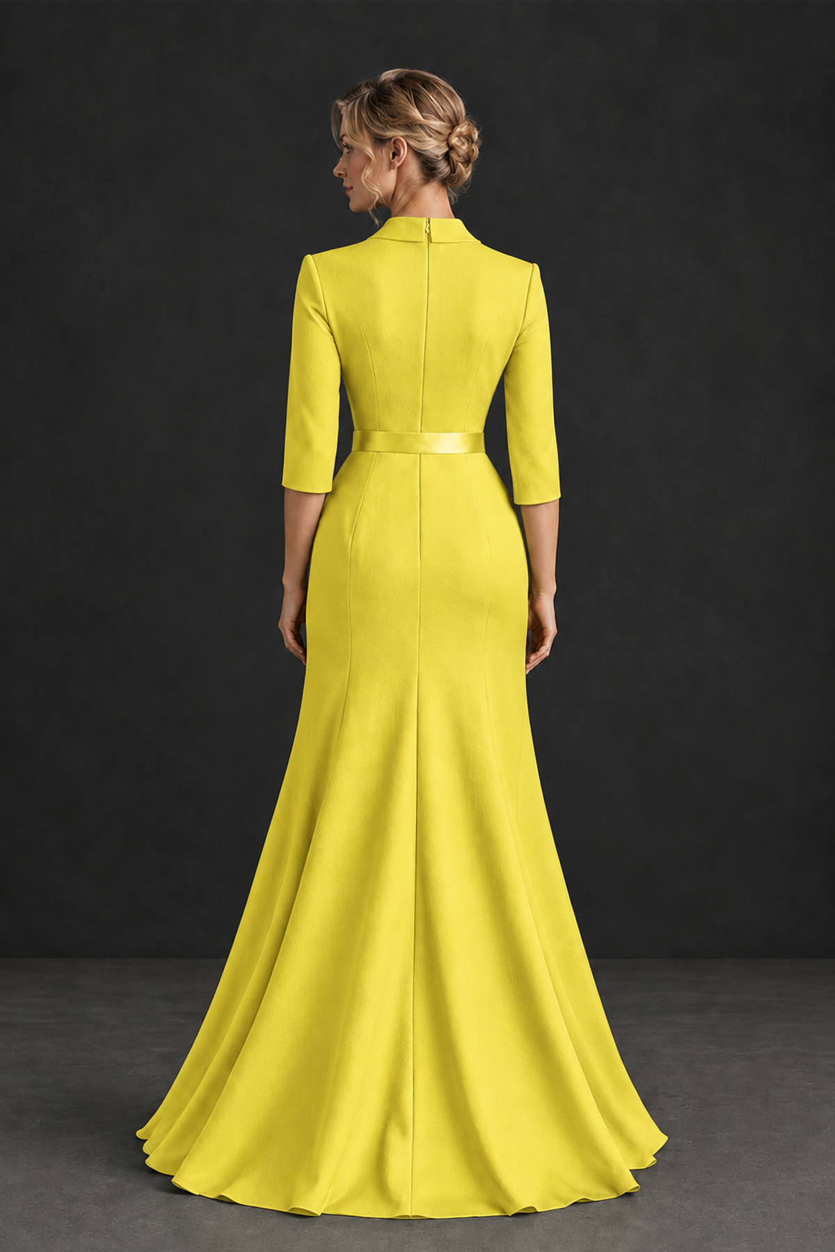 BOLODOO Yellow Lapel Ruffle Mother of the Bride Dress with Belt - Yellow - Yellow_2