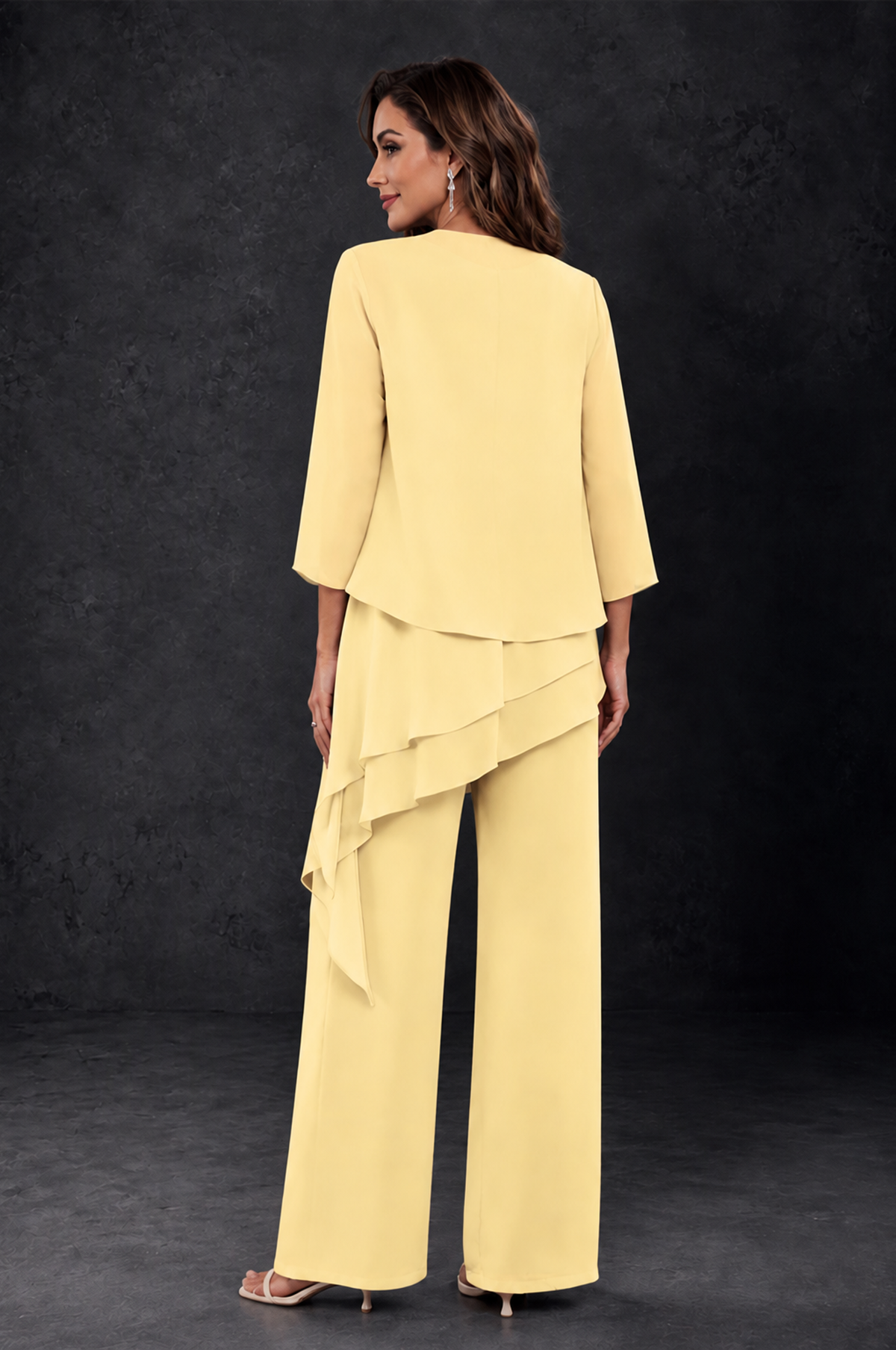 BOLODOO Yellow Layered Mother of the Bride Pantsuit with Jacket - Yellow - Yellow_2
