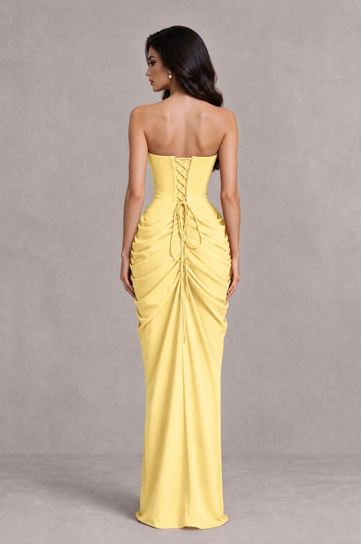 BOLODOO Yellow Strapless Ruched Corset Evening Gown - Yellow - Yellow_2