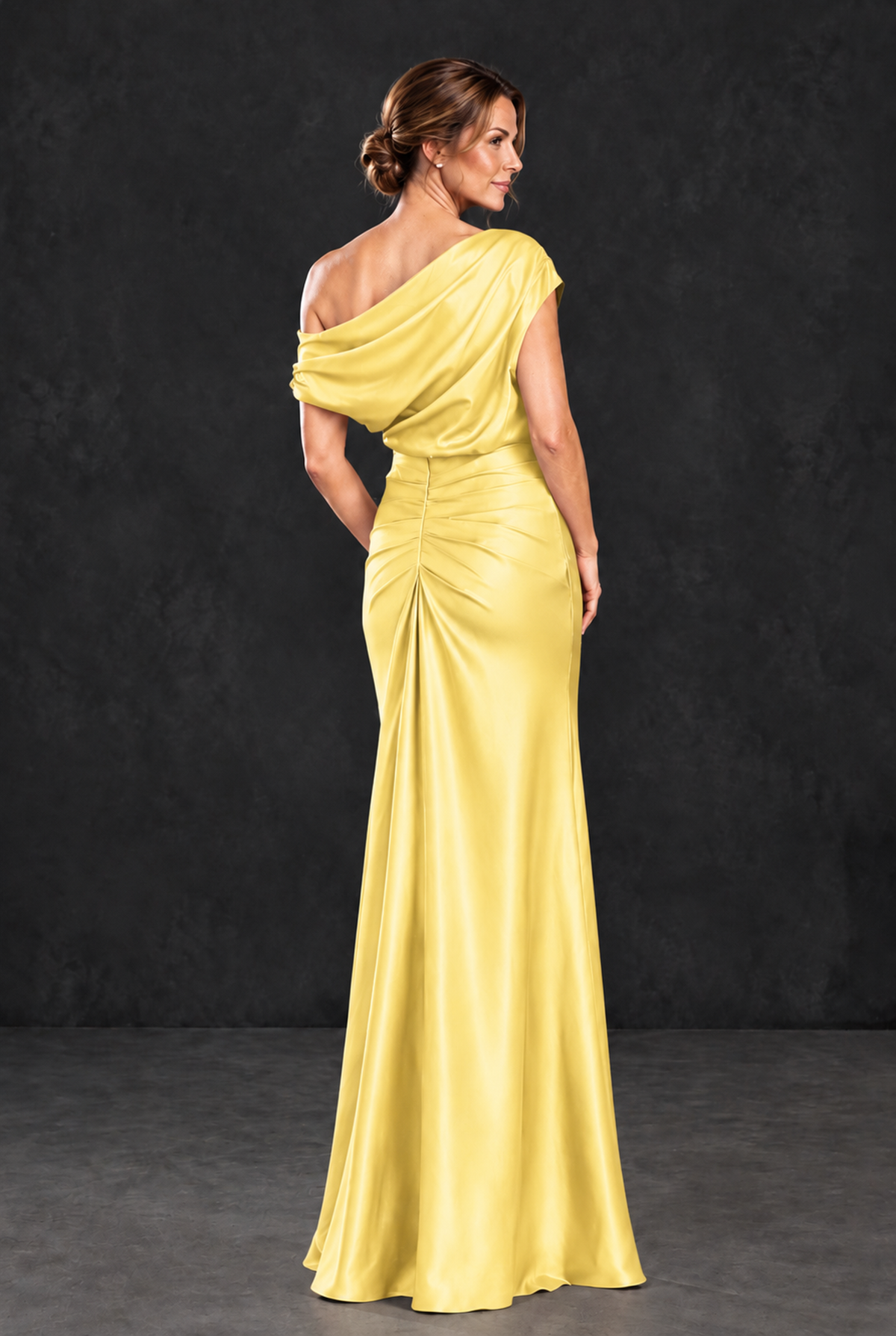 BOLODOO Yellow Asymmetric Ruched Mother of the Bride Dress - Yellow - Yellow_2