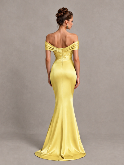 BOLODOO Yellow Off-Shoulder Satin Mermaid Prom Dress - Yellow - Yellow_2