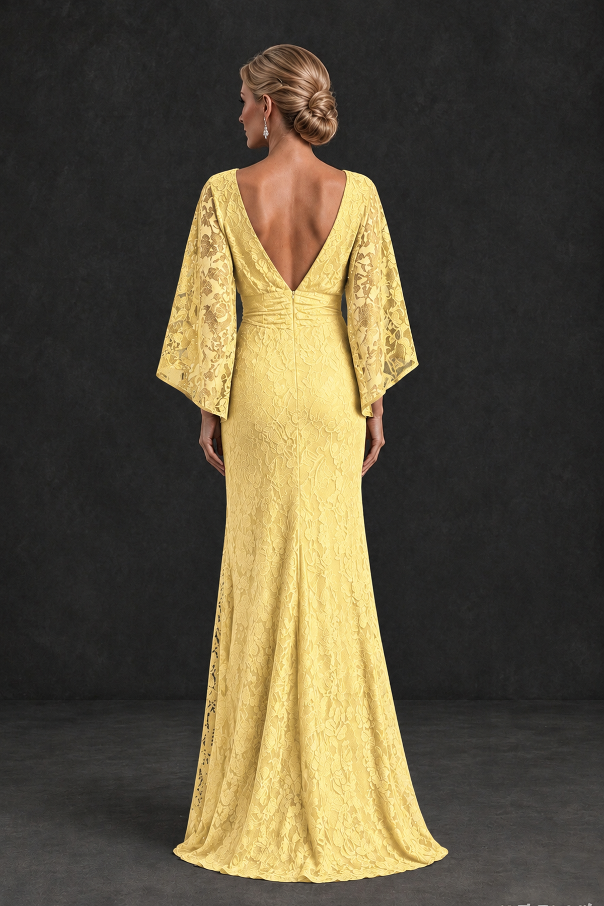 BOLODOO Yellow Lace Flutter Sleeve Mother of the Bride Dress - Yellow - Yellow_2