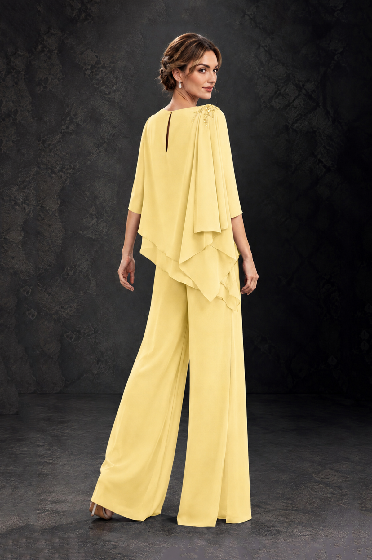 BOLODOO Yellow Layered Wide-Leg Mother of the Bride Pant Suit - Yellow - Yellow_2
