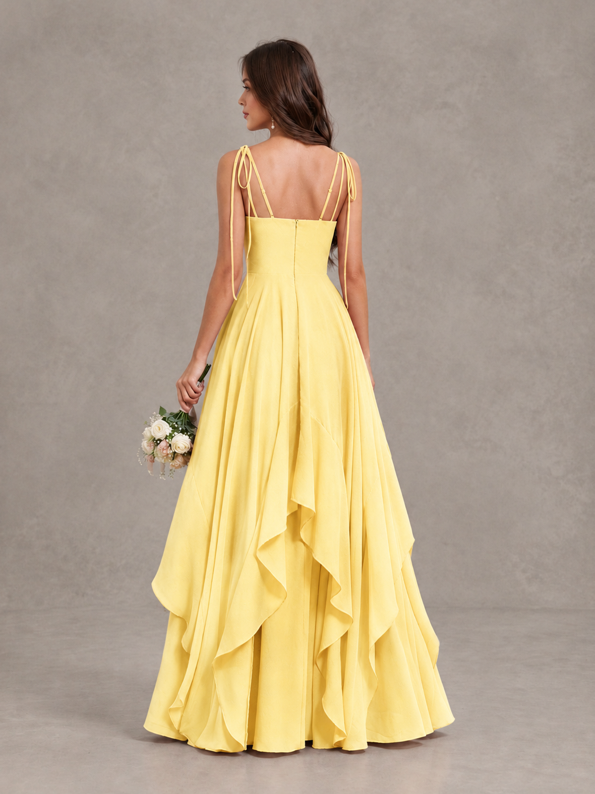 BOLODOO Yellow Tie-Strap Ruffle A-Line Bridesmaid Dress - Yellow - Yellow_2