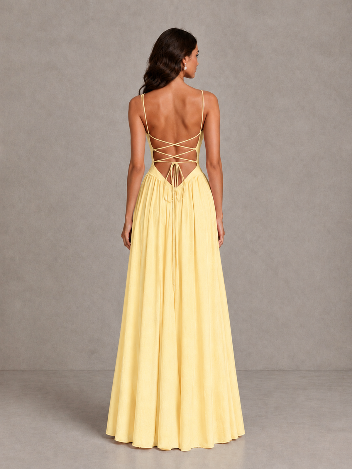 BOLODOO Yellow Lace-Up Back A-Line Bridesmaid Dress - Yellow - Yellow_2