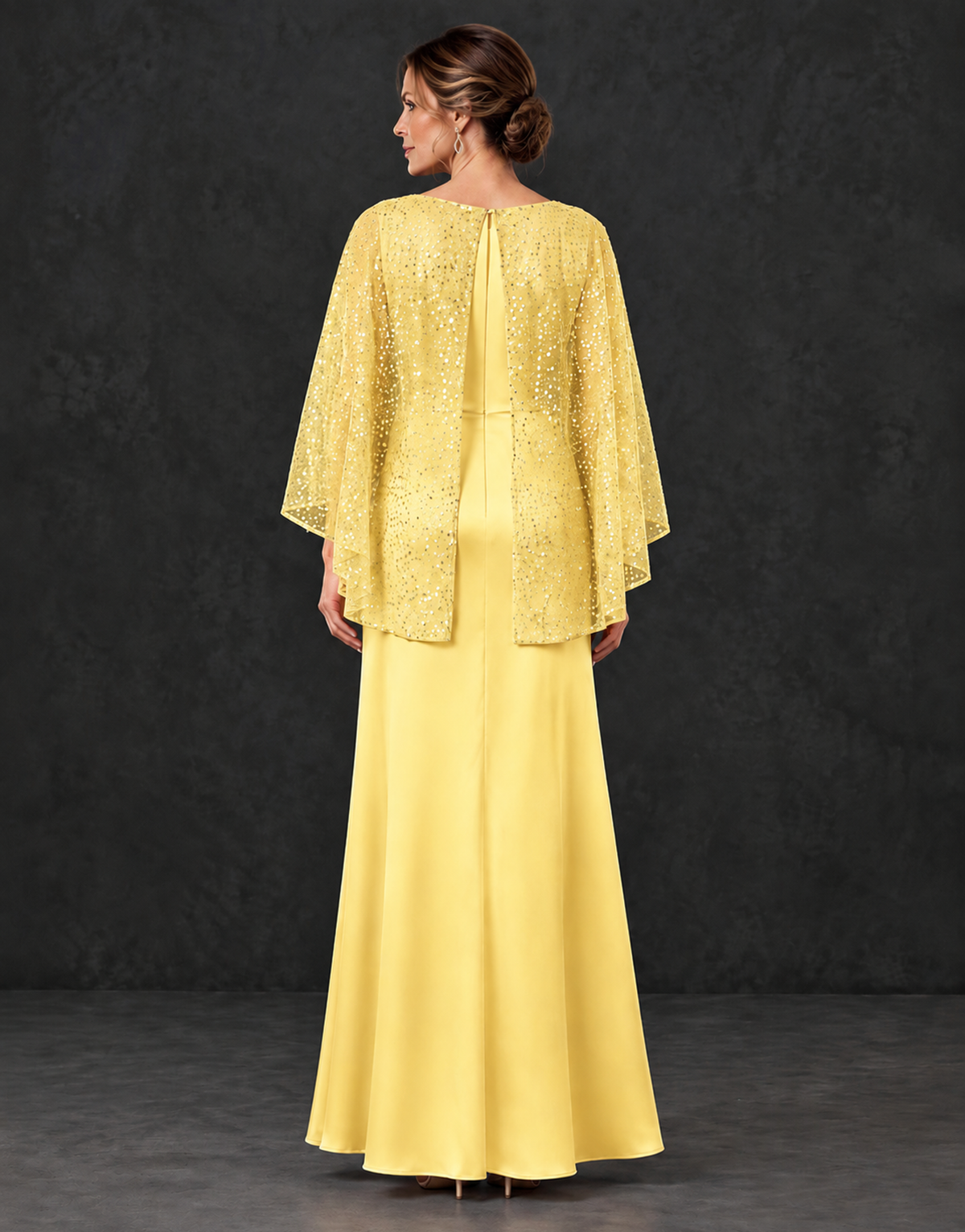 BOLODOO Yellow Sparkle Cape Sleeve Mother of the Bride Dress - Yellow - Yellow_2
