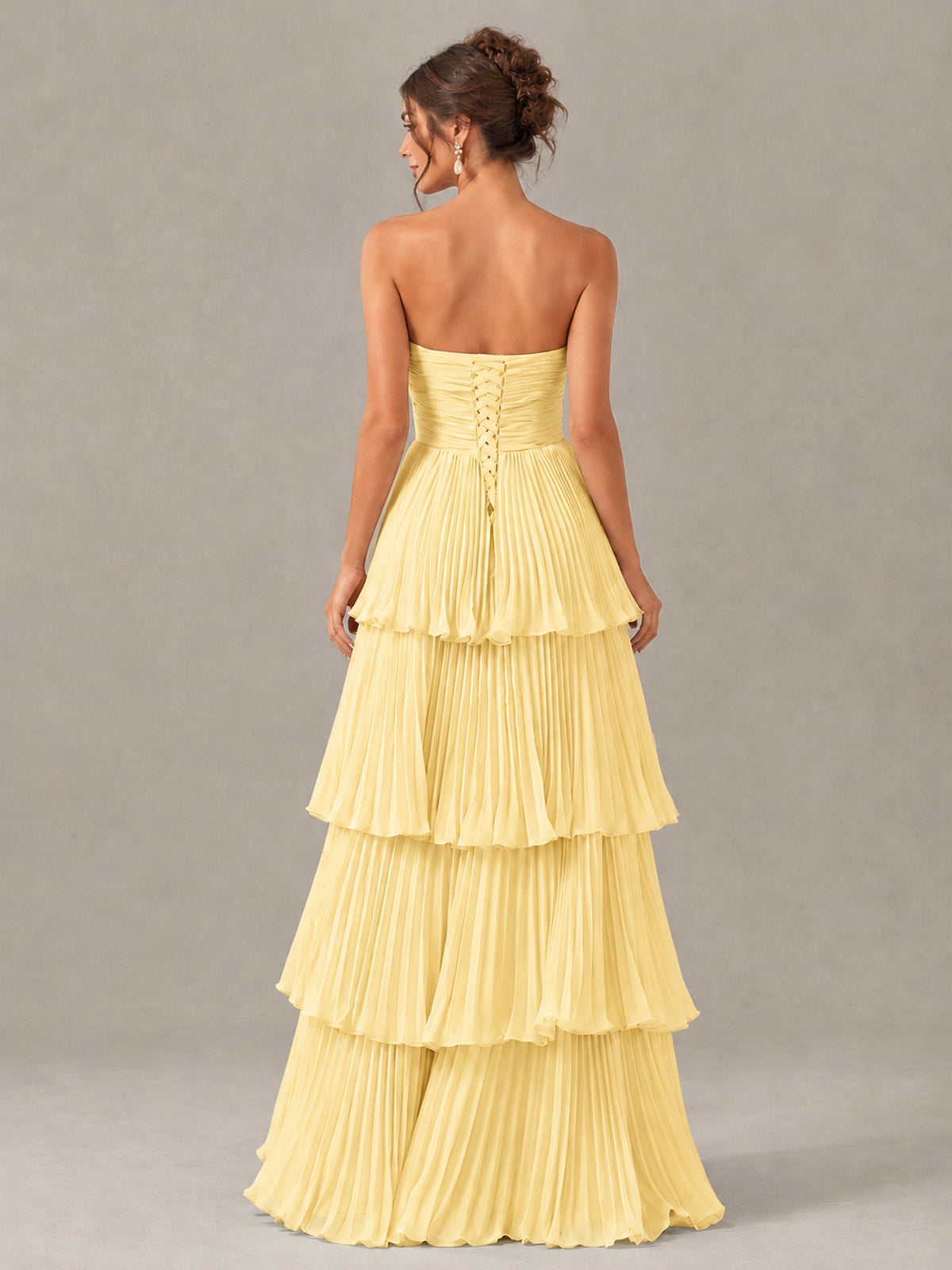 BOLODOO Yellow Strapless Tiered Pleated Bridesmaid Dress - Yellow - Yellow_2