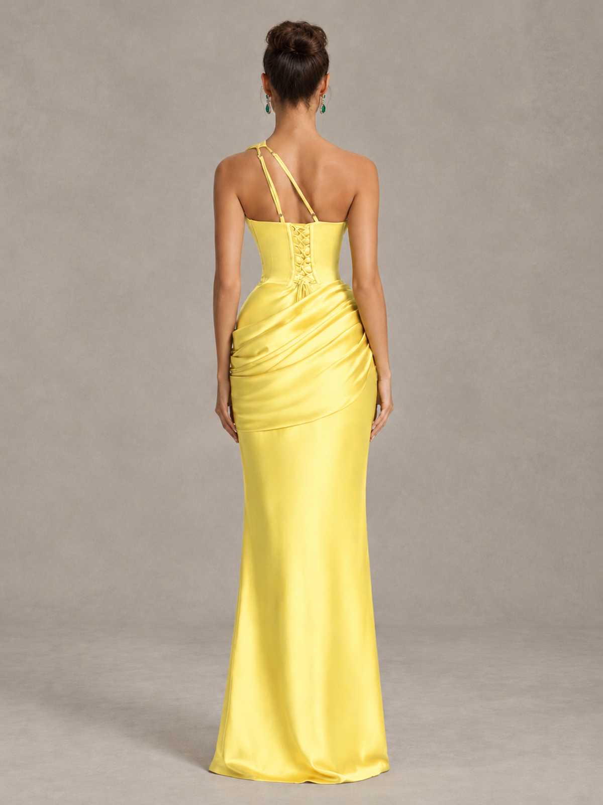 BOLODOO Yellow One-Shoulder Cutout Satin Mermaid Prom Dress - Yellow - Yellow_2
