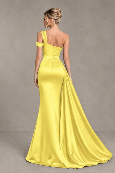 BOLODOO Yellow Asymmetric Ruched Formal Evening Dress - Yellow - Yellow_2
