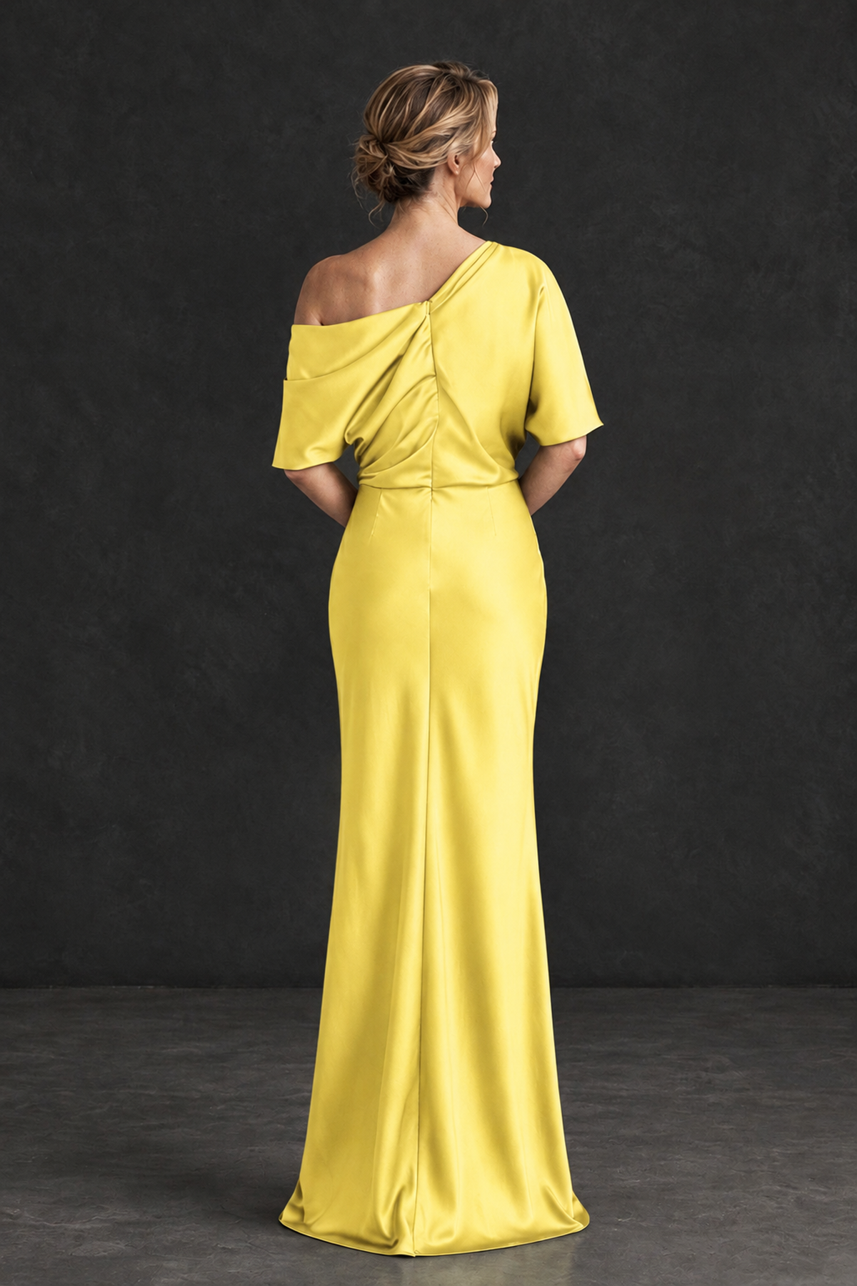 BOLODOO Yellow Satin Asymmetric Mother of the Bride Dress - Yellow - Yellow_2