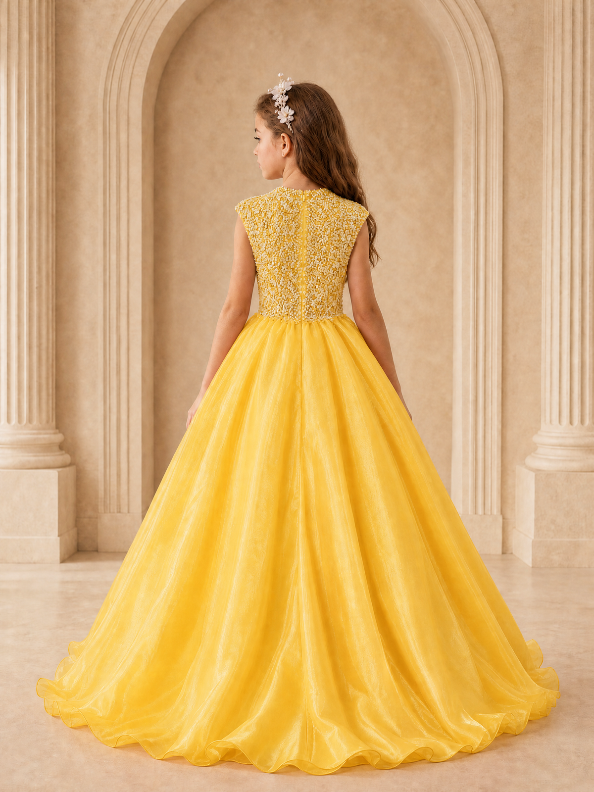 BOLODOO Yellow Sequin Tulle Flower Girl Dress with Cap Sleeves - Yellow - Yellow_2