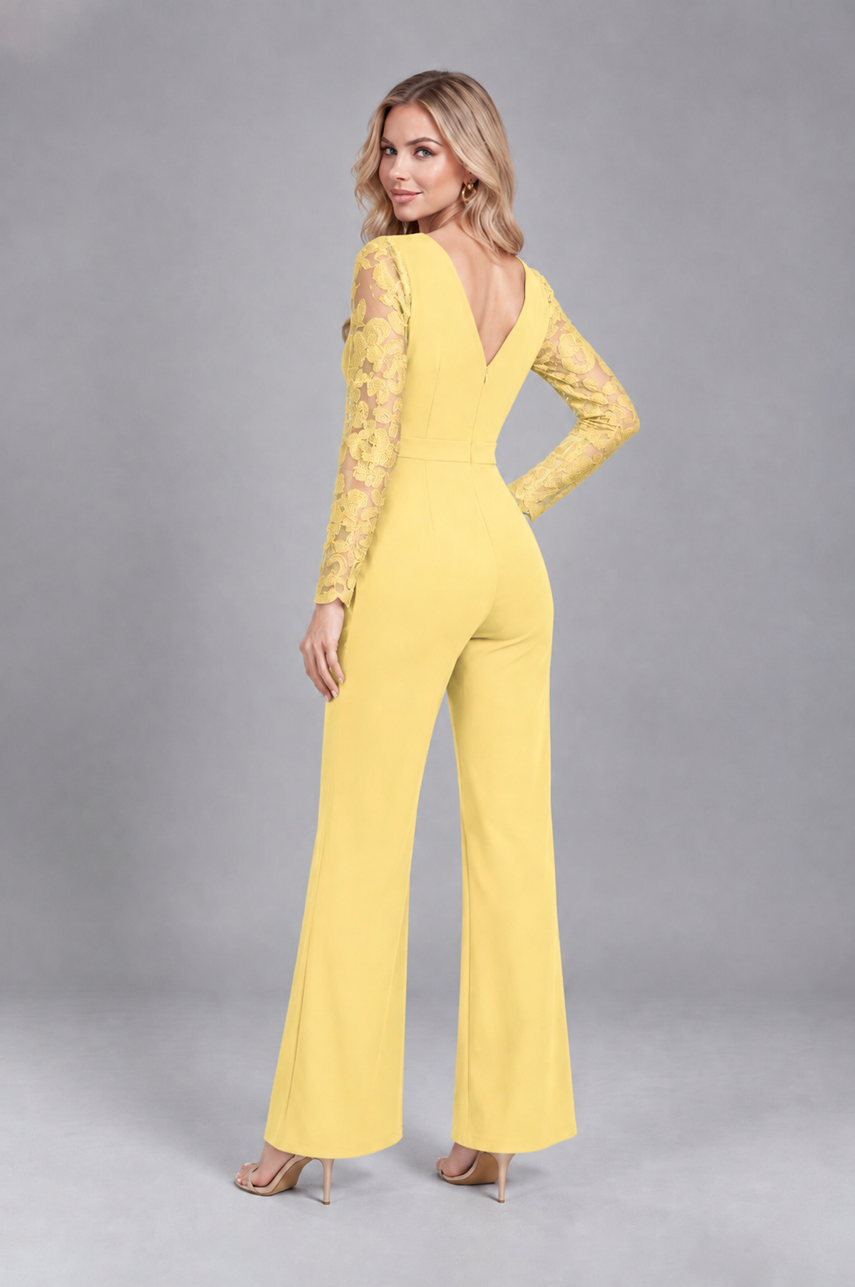 BOLODOO Yellow Lace Long-Sleeve V-Neck Mother Pant Suit - Yellow - Yellow_2