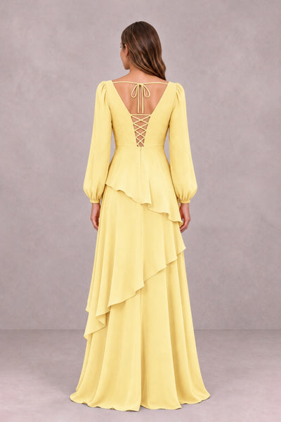 BOLODOO Yellow Long Sleeve Ruffle Bridesmaid Dresses - Yellow - Yellow_2