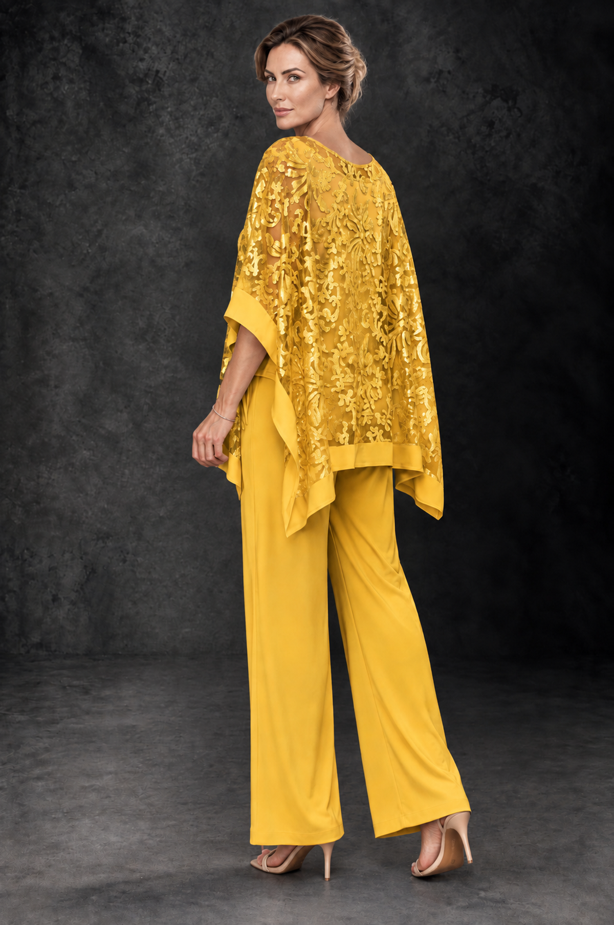 BOLODOO Yellow Floral Cape Mother of the Bride Pant Suit - Yellow - Yellow_2