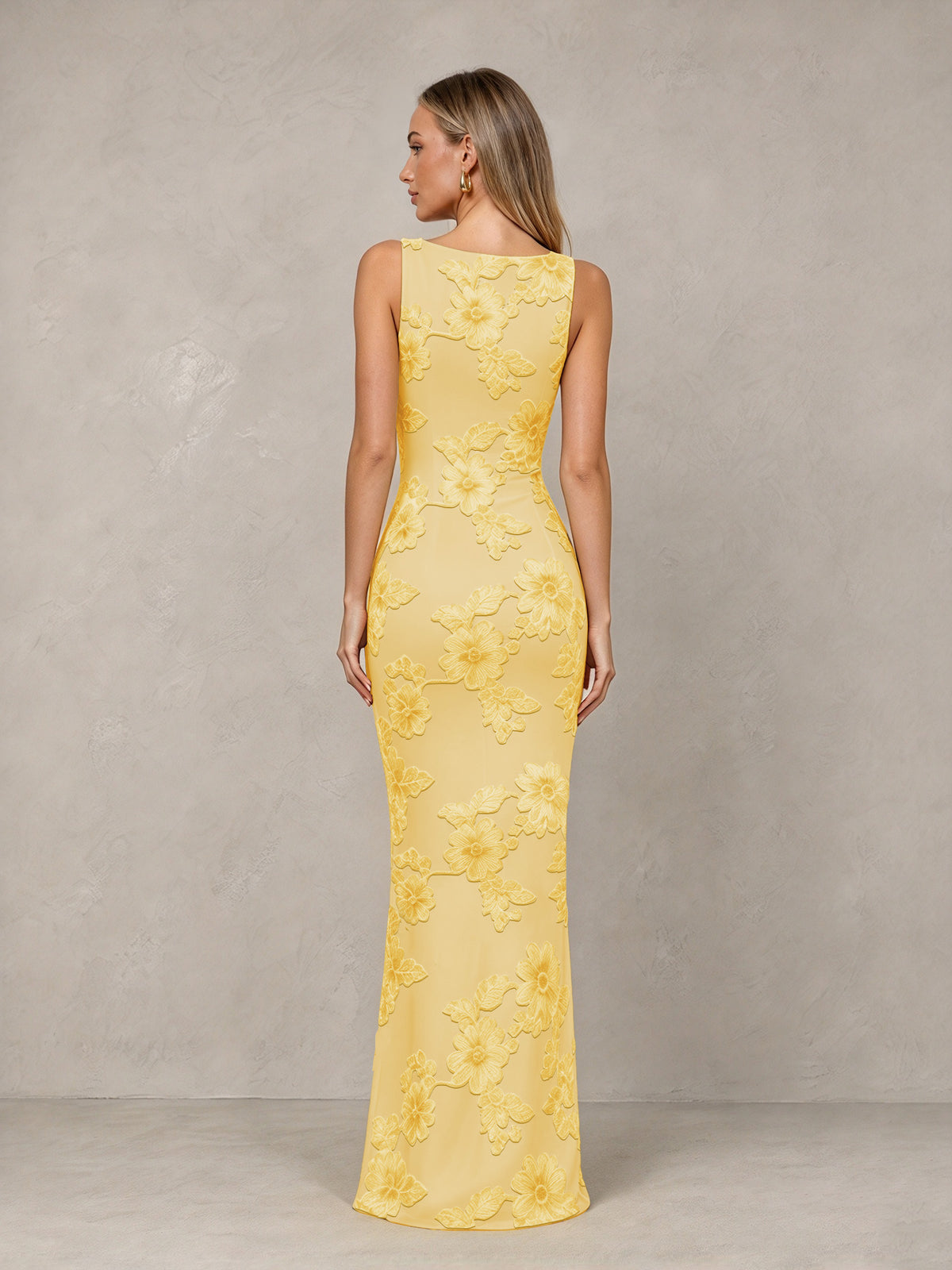 BOLODOO Yellow Floral Sleeveless Maxi Wedding Guest Dress - Yellow - Yellow(2)