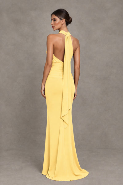BOLODOO Yellow Chiffon Halter Maxi Formal Wedding Guest Dress - Yellow - Yellow_2