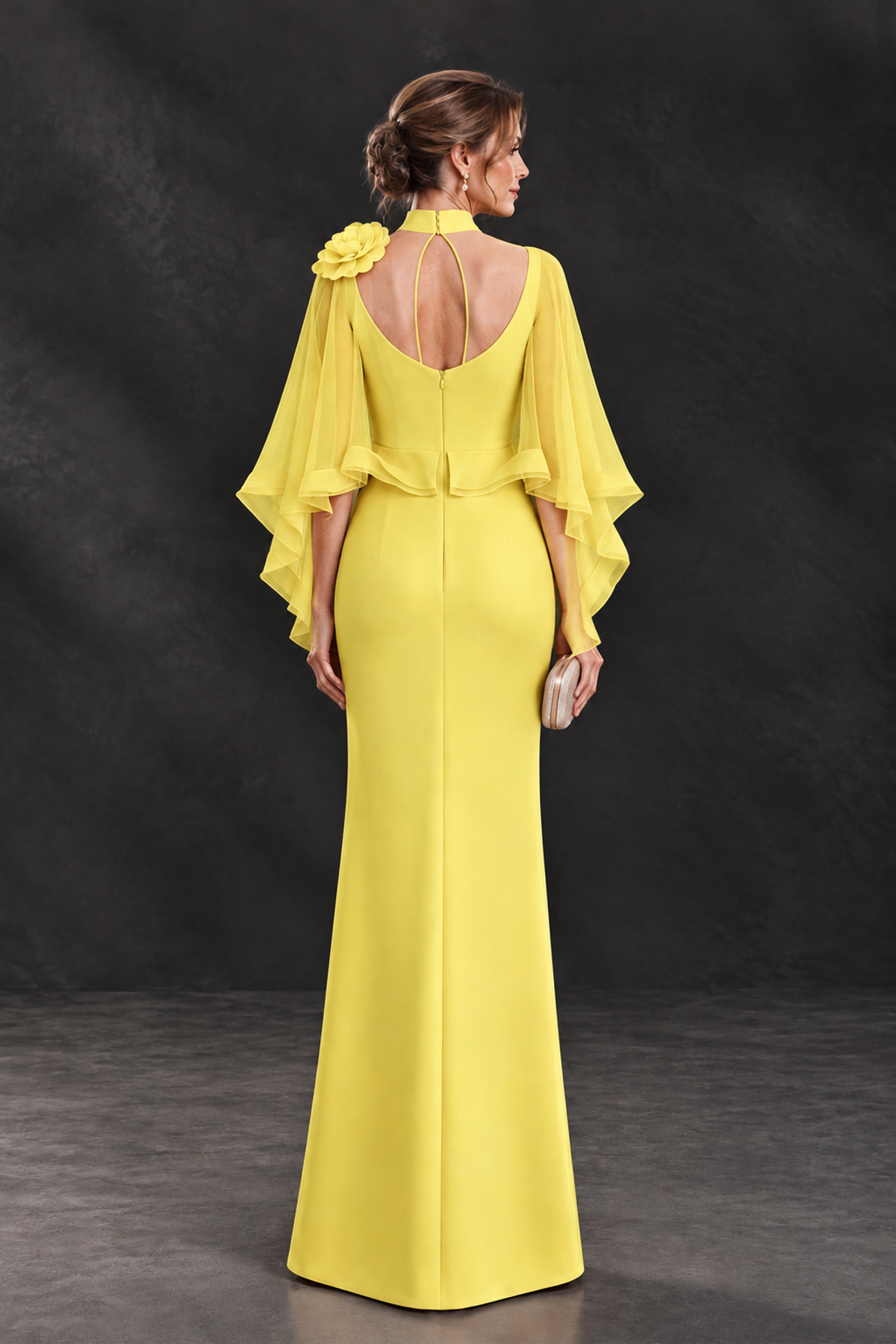 BOLODOO Yellow Floral Cape Sleeve Mother of the Bride Dress - Yellow - Yellow_2