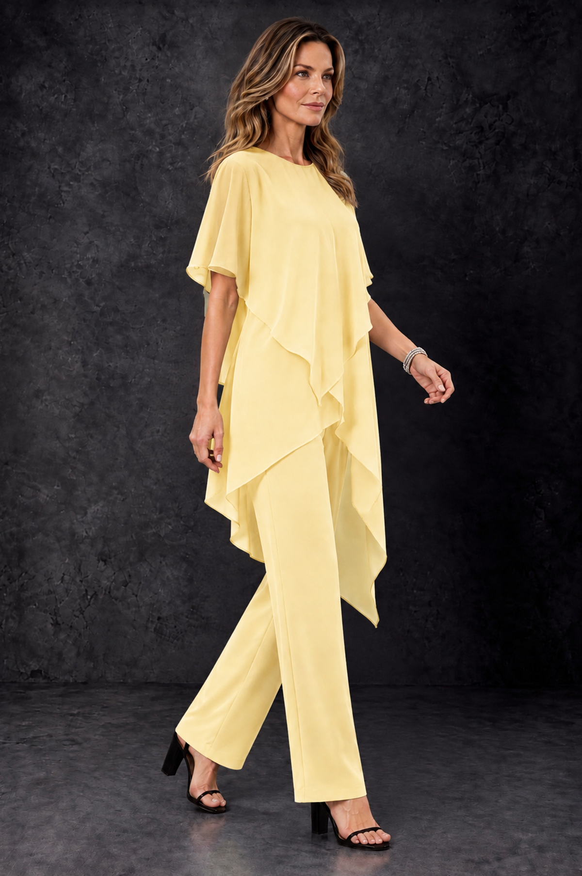 BOLODOO Yellow Chiffon Two Piece Mother of the Bride Pant Suit - Yellow - Yellow_2