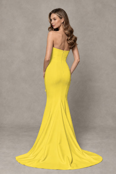 BOLODOO Yellow Strapless Mermaid Evening Dress with Ruffle Slit and Train - Yellow - Yellow_2