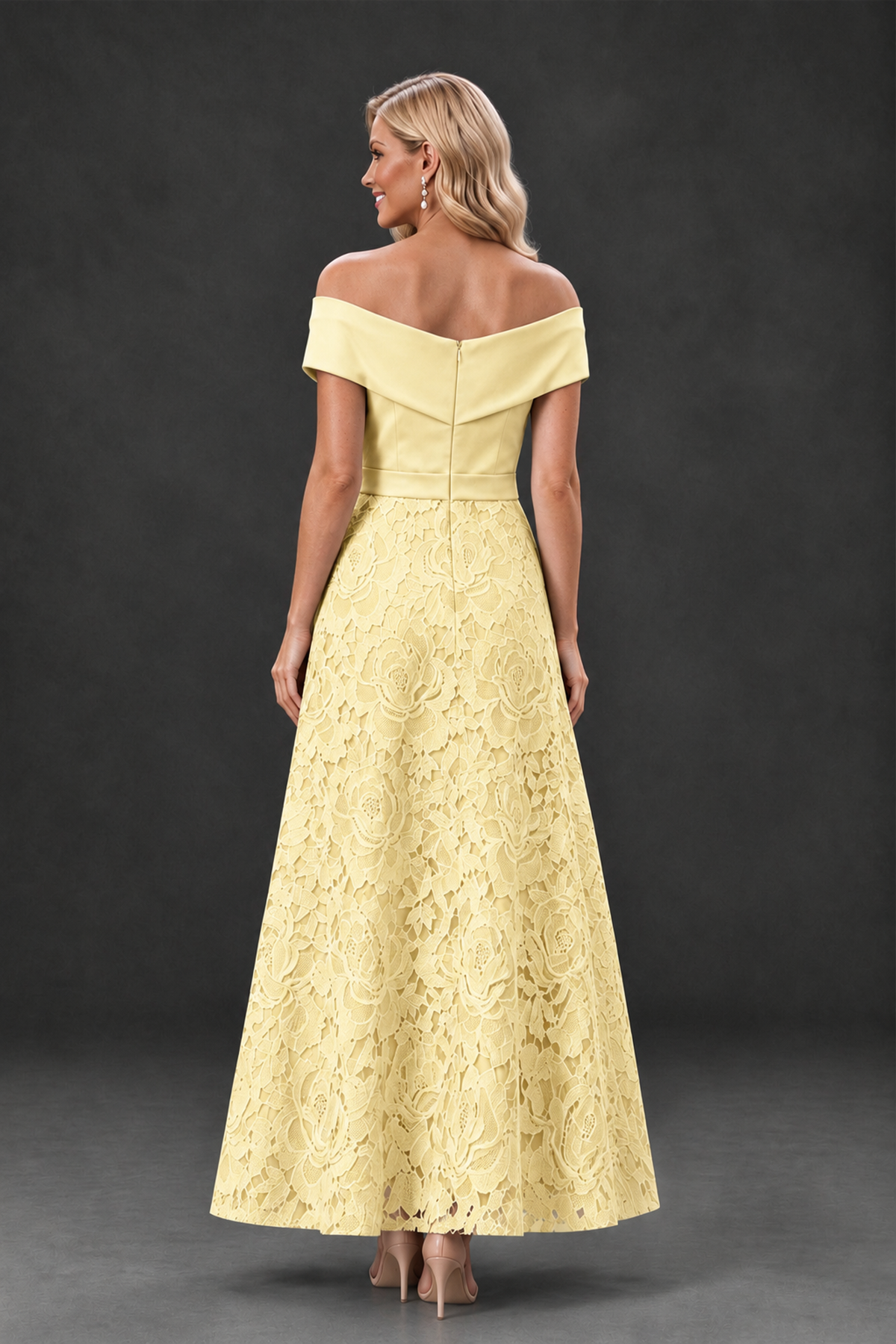 BOLODOO Yellow Off-the-Shoulder Floral A-Line Mother of the Bride Dress - Yellow - Yellow_2