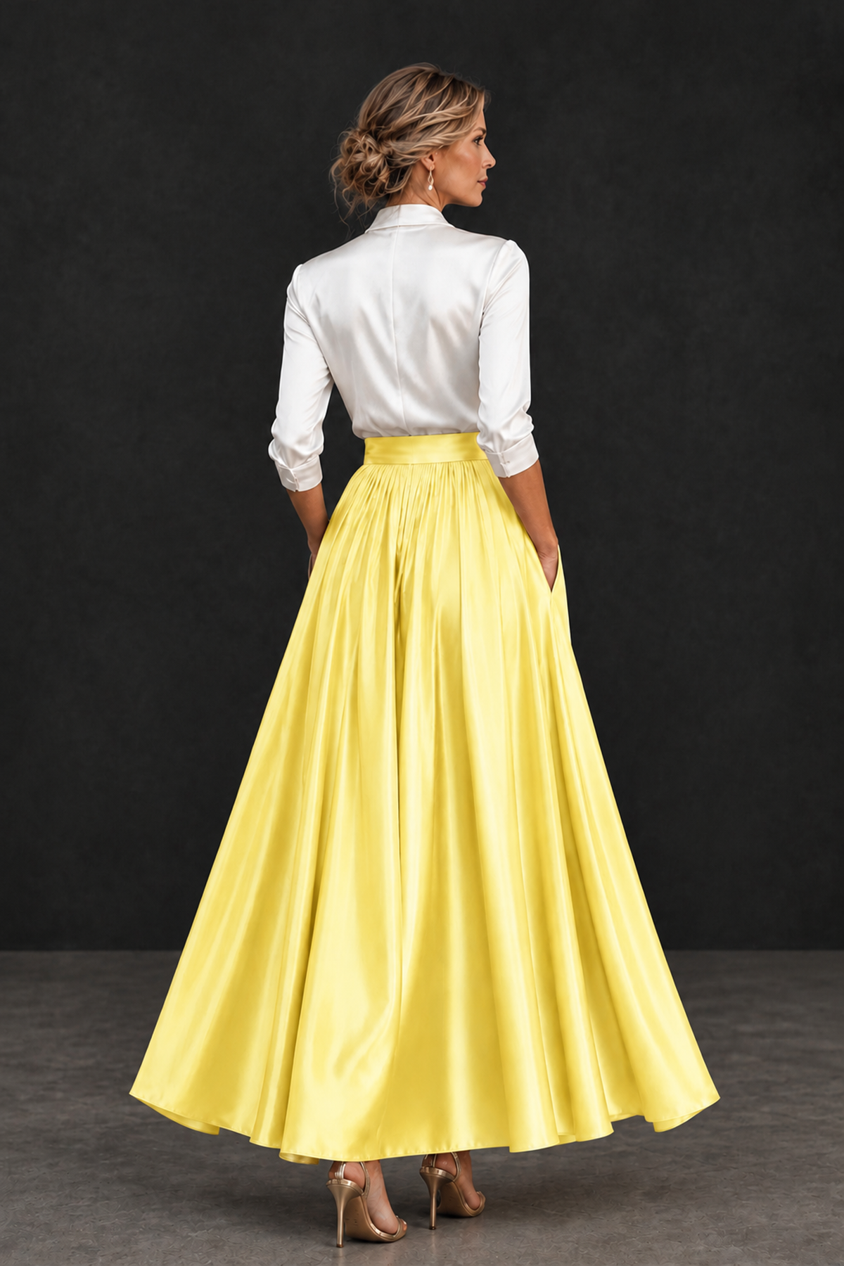 BOLODOO Yellow and White V-Neck A-Line Mother of the Bride Dress - Yellow - Yellow_2