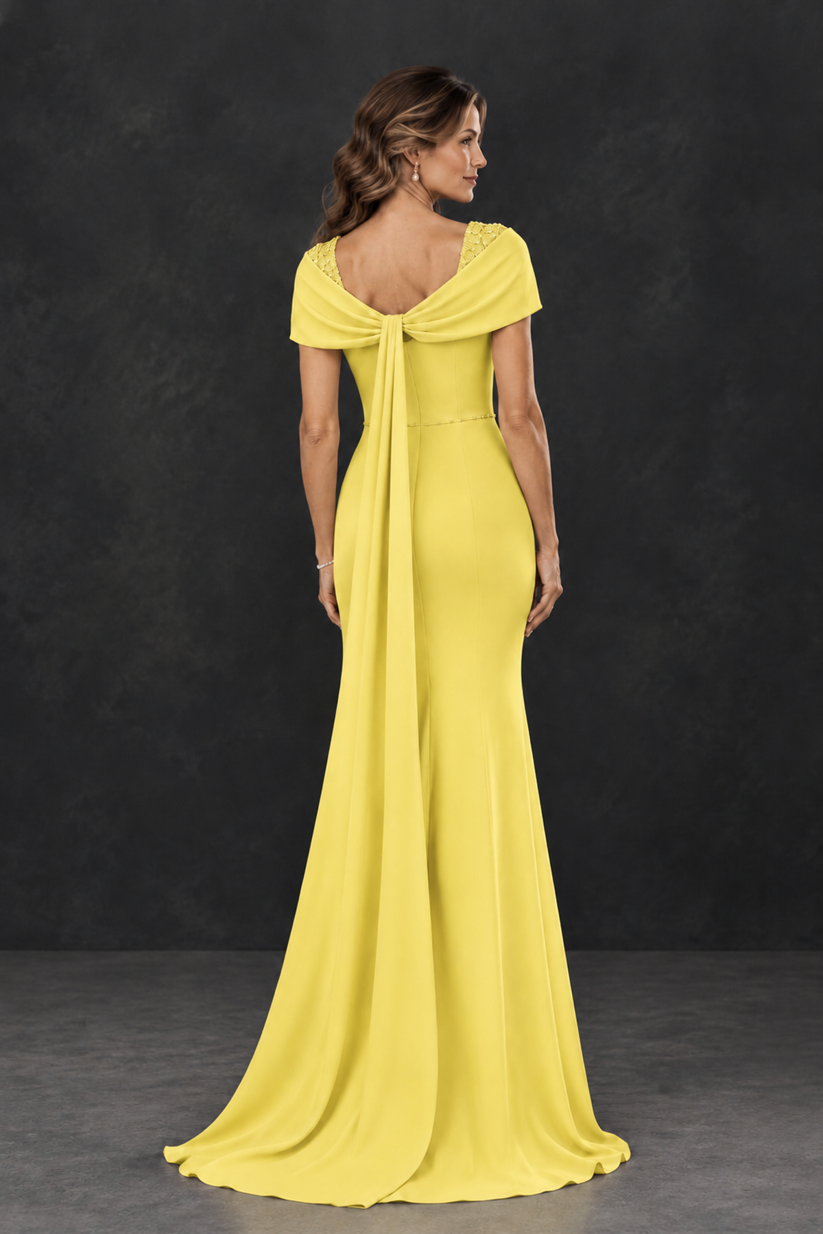 BOLODOO Yellow Mother of the Bride Dress with Draped Cape Detail - Yellow - Yellow_2