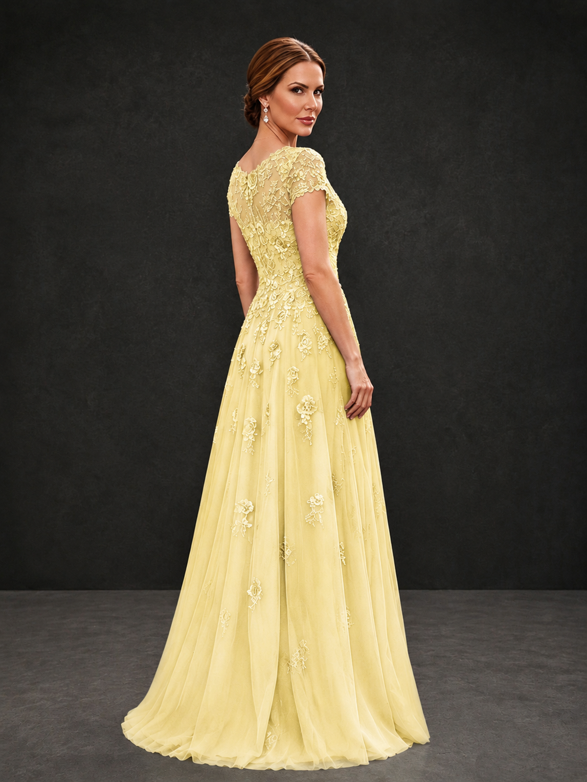 BOLODOO Yellow Cap Sleeve Lace Appliqué A-Line Formal Gown | Mother of the Bride Dress - Yellow - Yellow_2