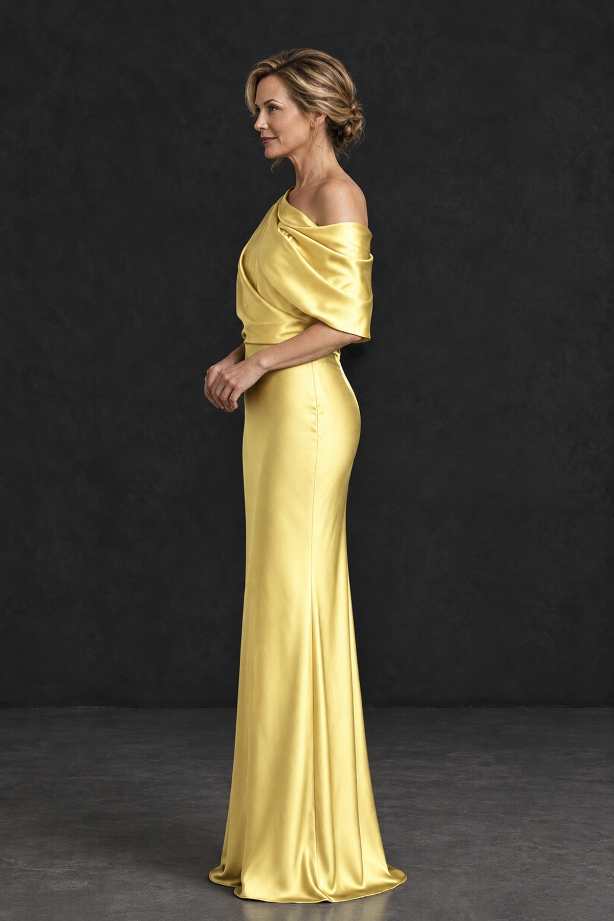 BOLODOO Yellow Satin Asymmetric Mother of the Bride Dress - Yellow - Yellow_3