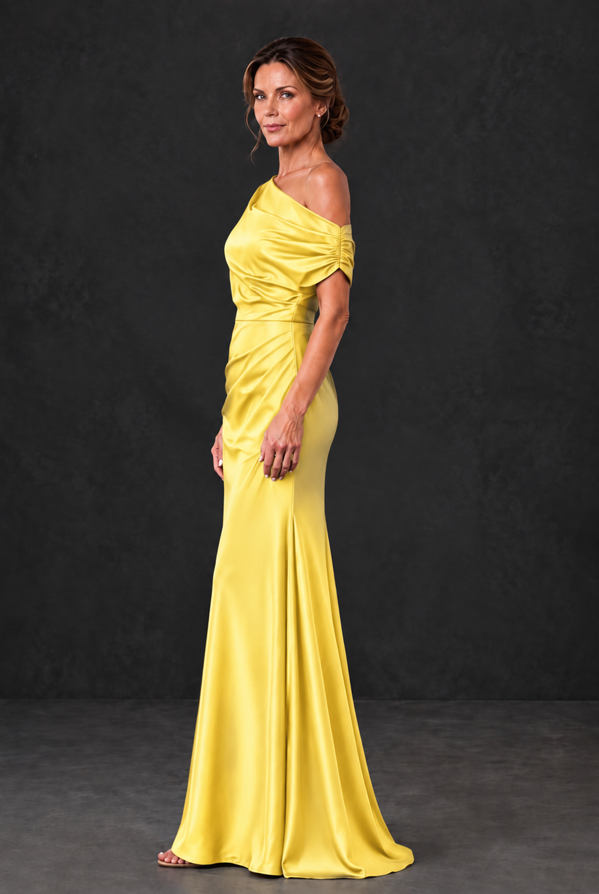 BOLODOO Yellow Asymmetric Ruched Mother of the Bride Dress - Yellow - Yellow_3
