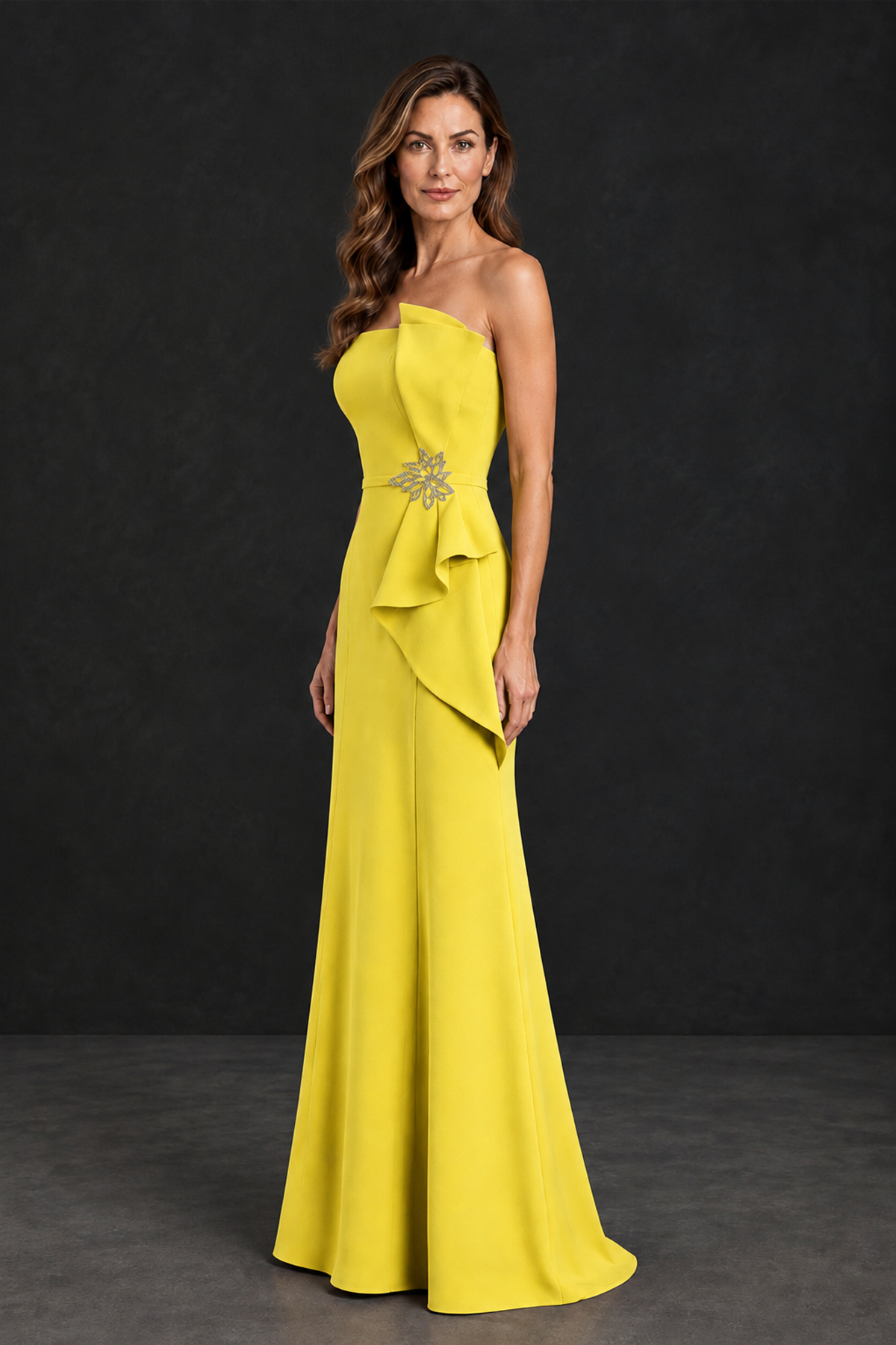 BOLODOO Yellow Strapless Mother of the Bride Dress with Ruffle Detail - Yellow - Yellow_3