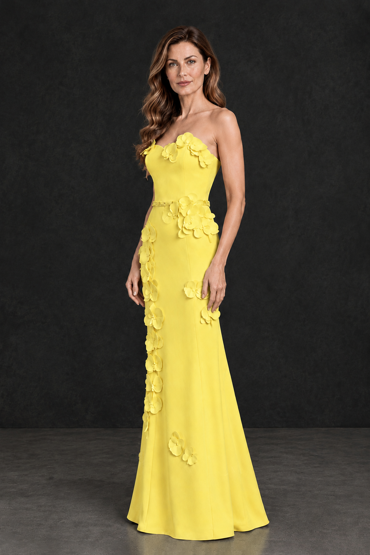 BOLODOO Yellow Strapless Mother of the Bride Dress with 3D Floral Appliques - Yellow - Yellow_3