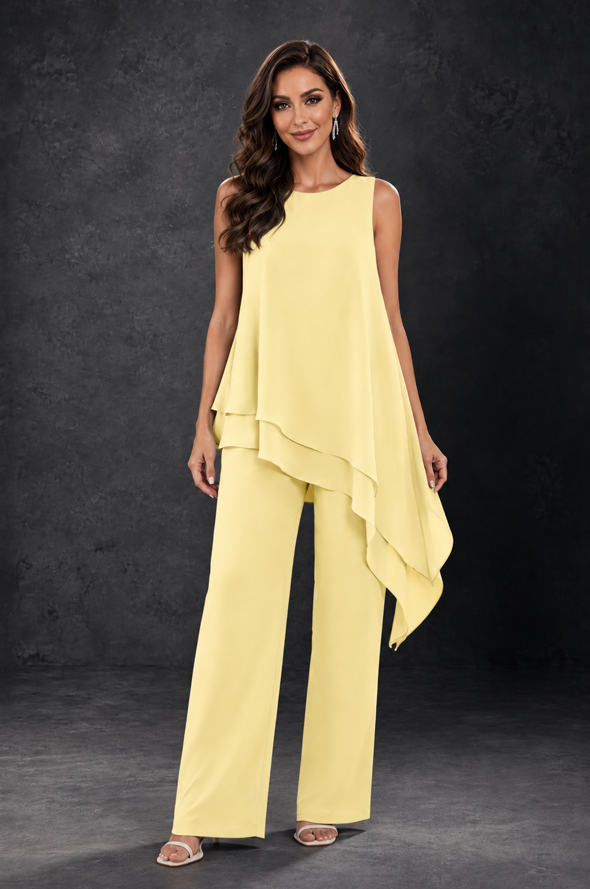 BOLODOO Yellow Layered Mother of the Bride Pantsuit with Jacket - Yellow - Yellow_3