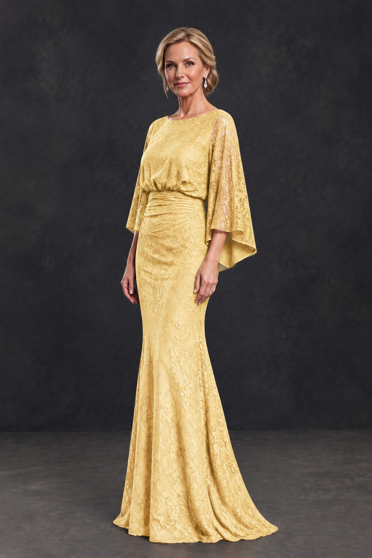 BOLODOO Yellow Lace Flutter Sleeve Mother of the Bride Dress - Yellow - Yellow_3