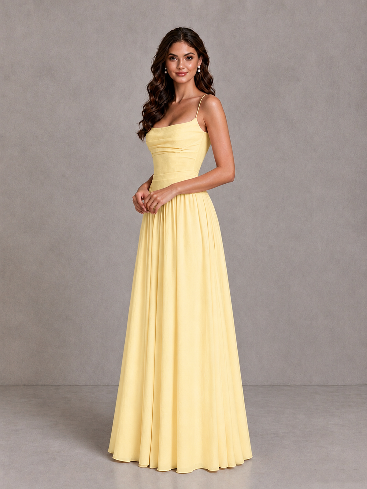 BOLODOO Yellow Lace-Up Back A-Line Bridesmaid Dress - Yellow - Yellow_3