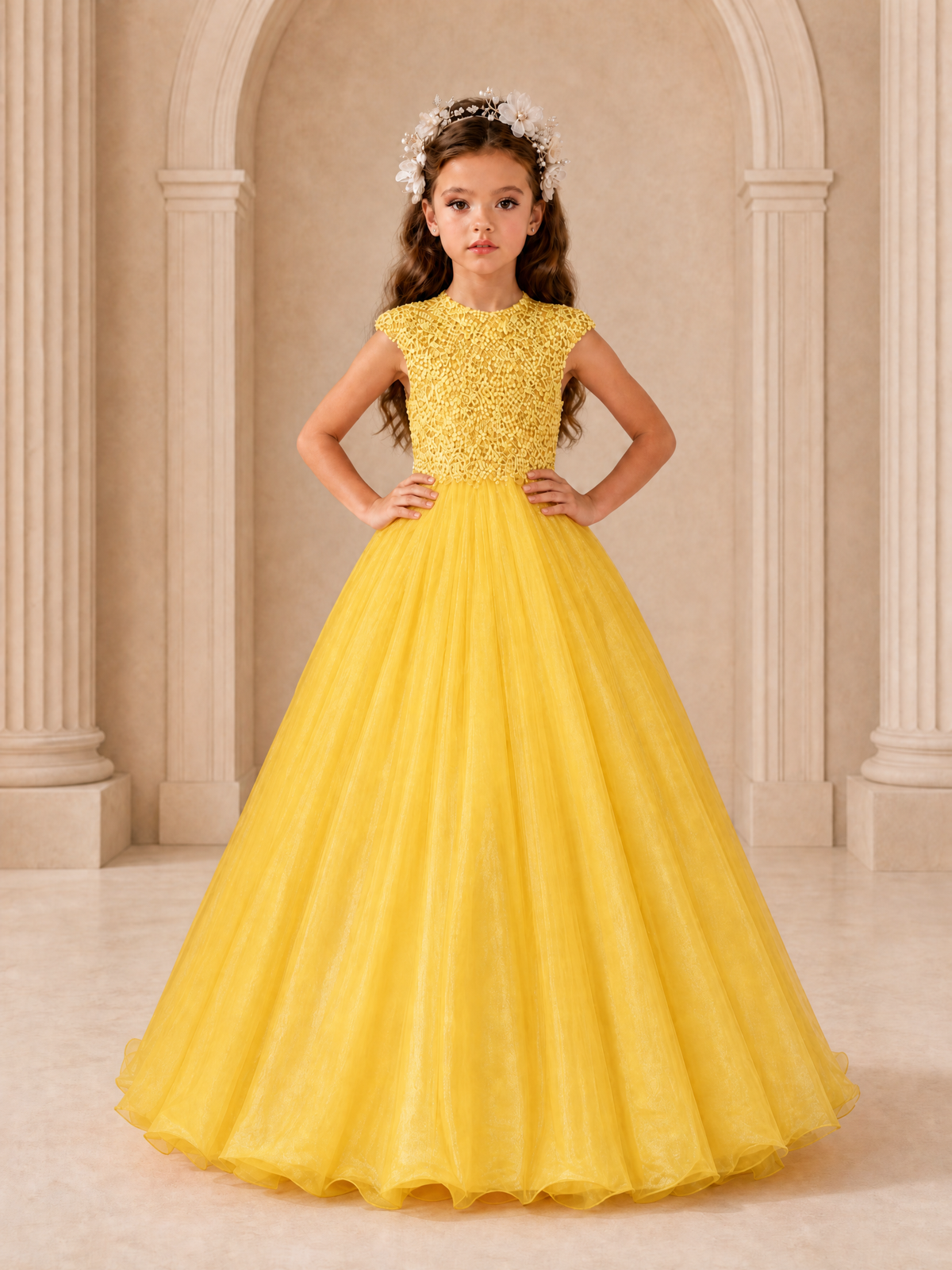 BOLODOO Yellow Sequin Tulle Flower Girl Dress with Cap Sleeves - Yellow - Yellow_3