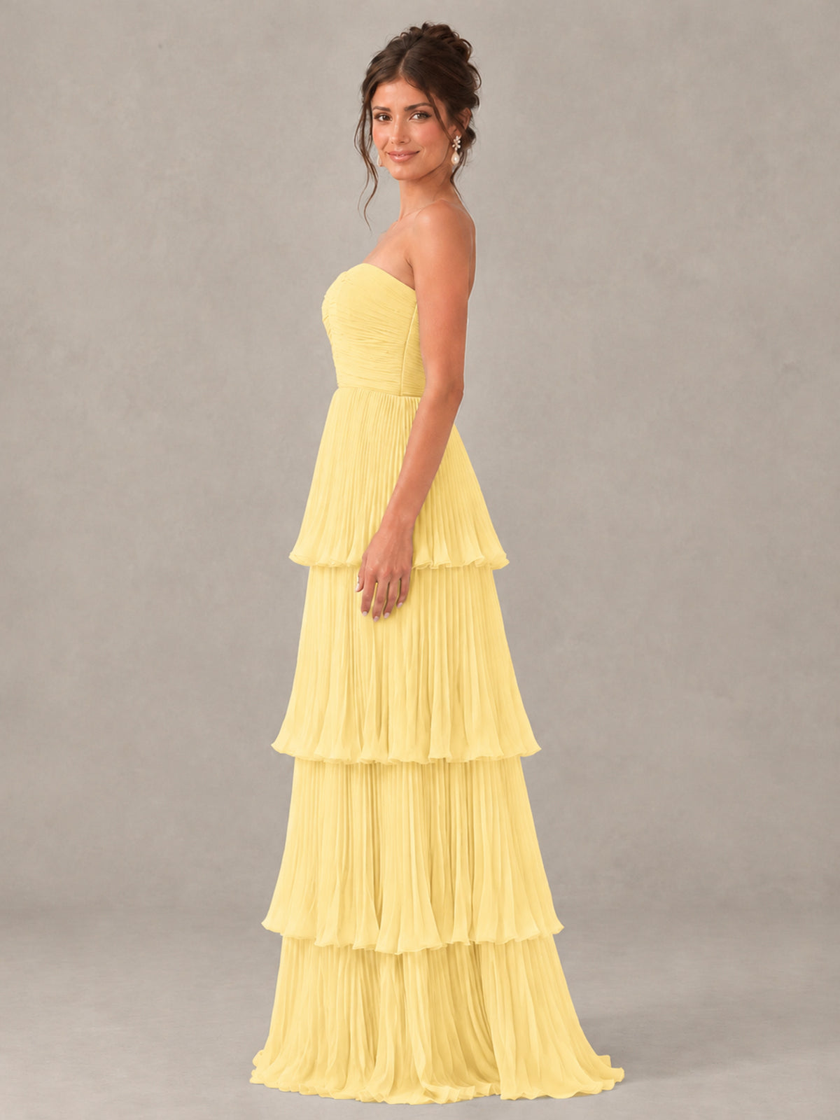 BOLODOO Yellow Strapless Tiered Pleated Bridesmaid Dress - Yellow - Yellow_3
