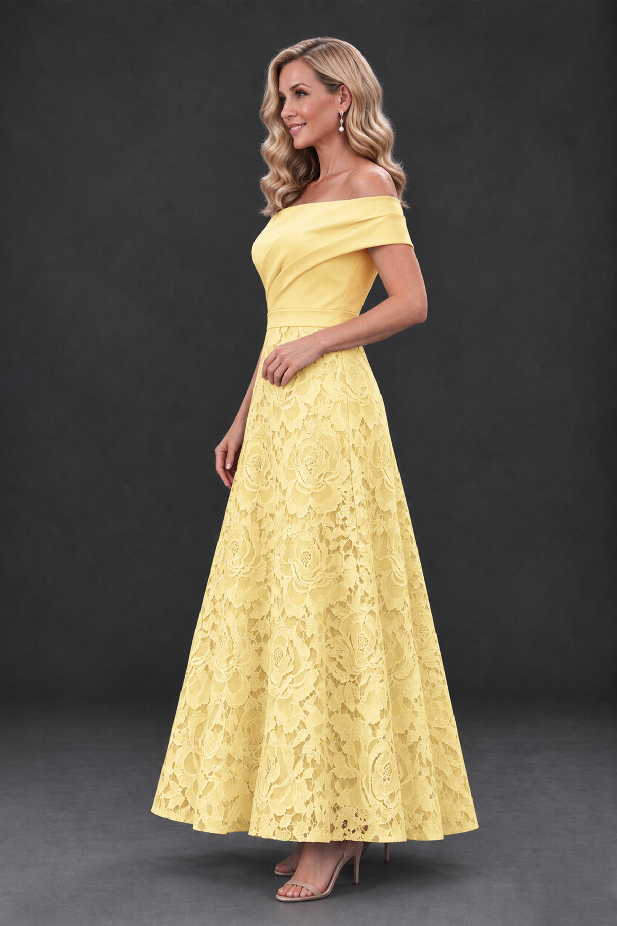 BOLODOO Yellow Off-the-Shoulder Floral A-Line Mother of the Bride Dress - Yellow - Yellow_3