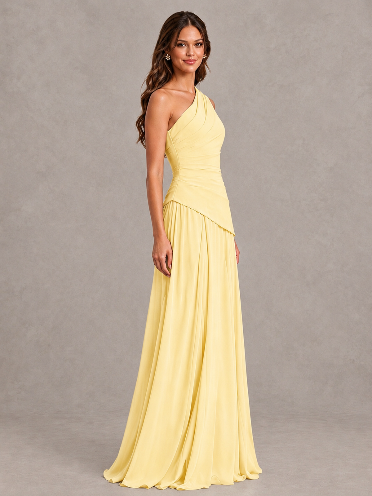 BOLODOO Yellow One-Shoulder Lace-Up Back Bridesmaid Dress - Yellow - Yellow_3