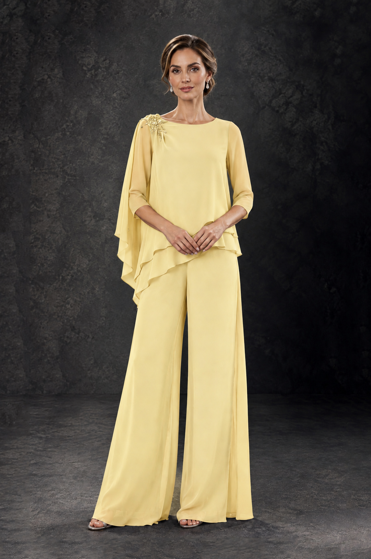 BOLODOO Yellow Layered Wide-Leg Mother of the Bride Pant Suit - Yellow - Yellow_3