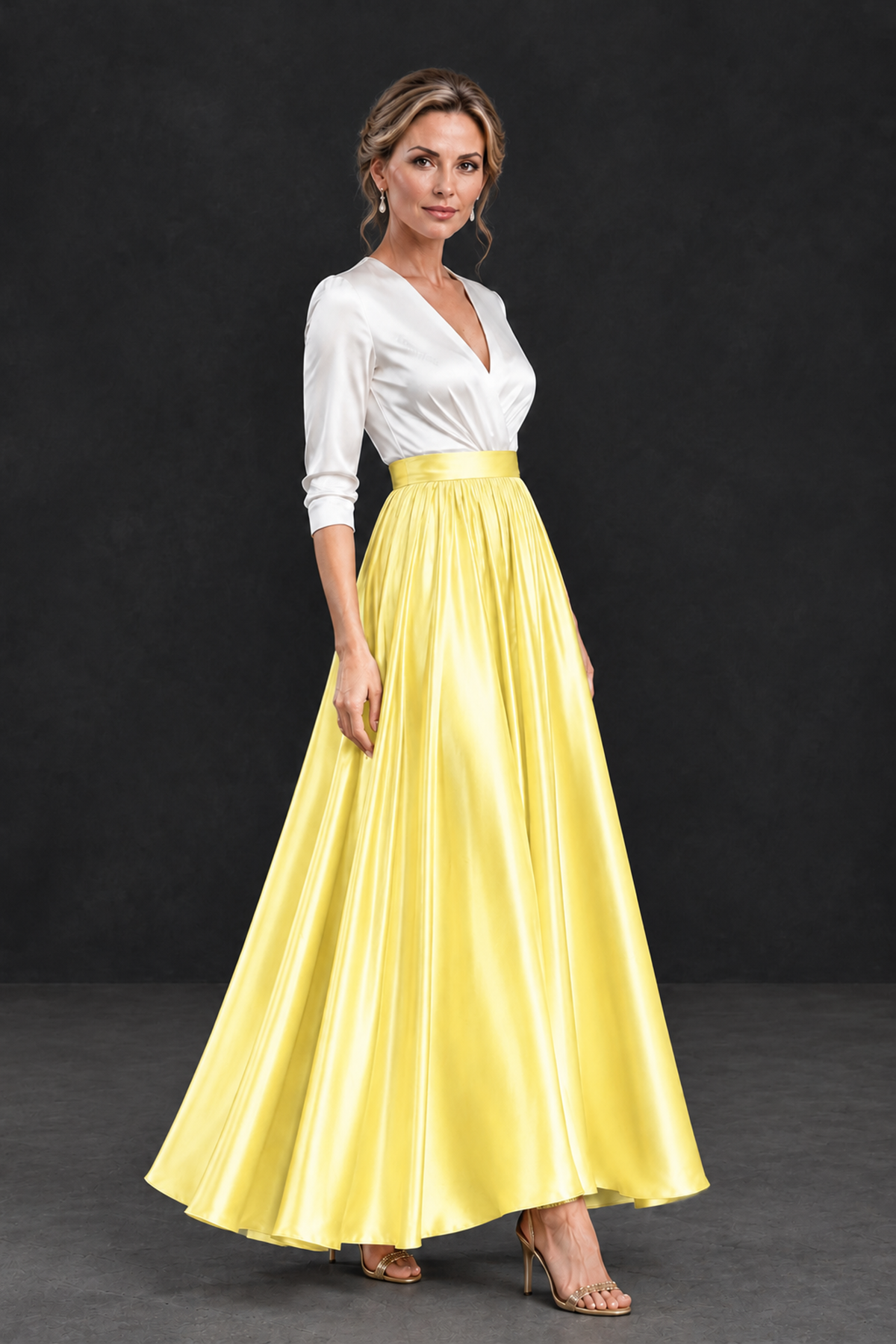 BOLODOO Yellow and White V-Neck A-Line Mother of the Bride Dress - Yellow - Yellow_3