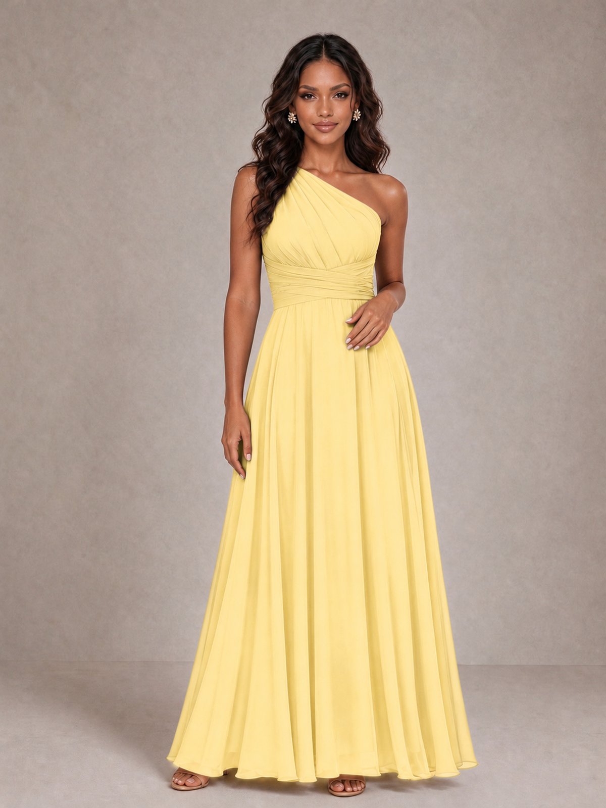 BOLODOO Yellow One-Shoulder A-Line Bridesmaid Dress - Yellow - Yellow_3