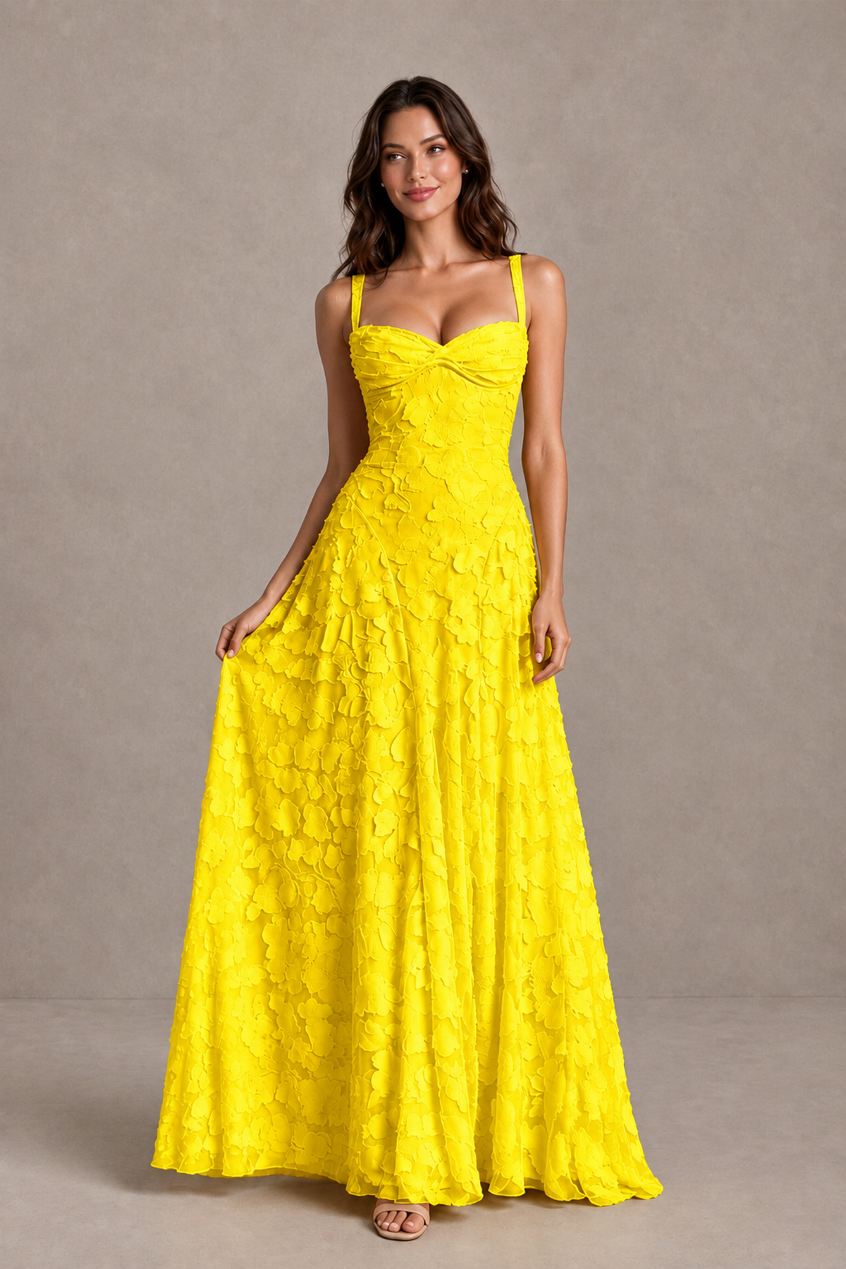 BOLODOO Yellow Floral-Textured A-Line Dress with Lace-Up Back - Yellow - Yellow_3