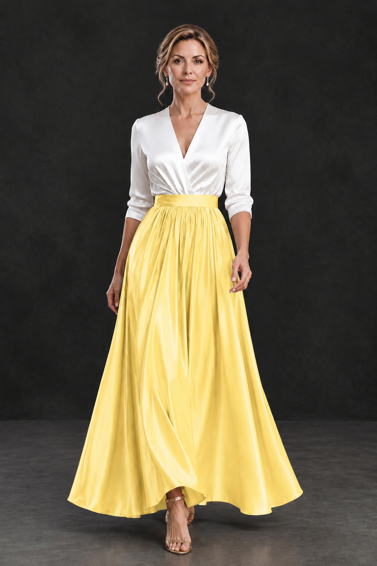 BOLODOO Yellow and White V-Neck A-Line Mother of the Bride Dress - Yellow - Yellow_4