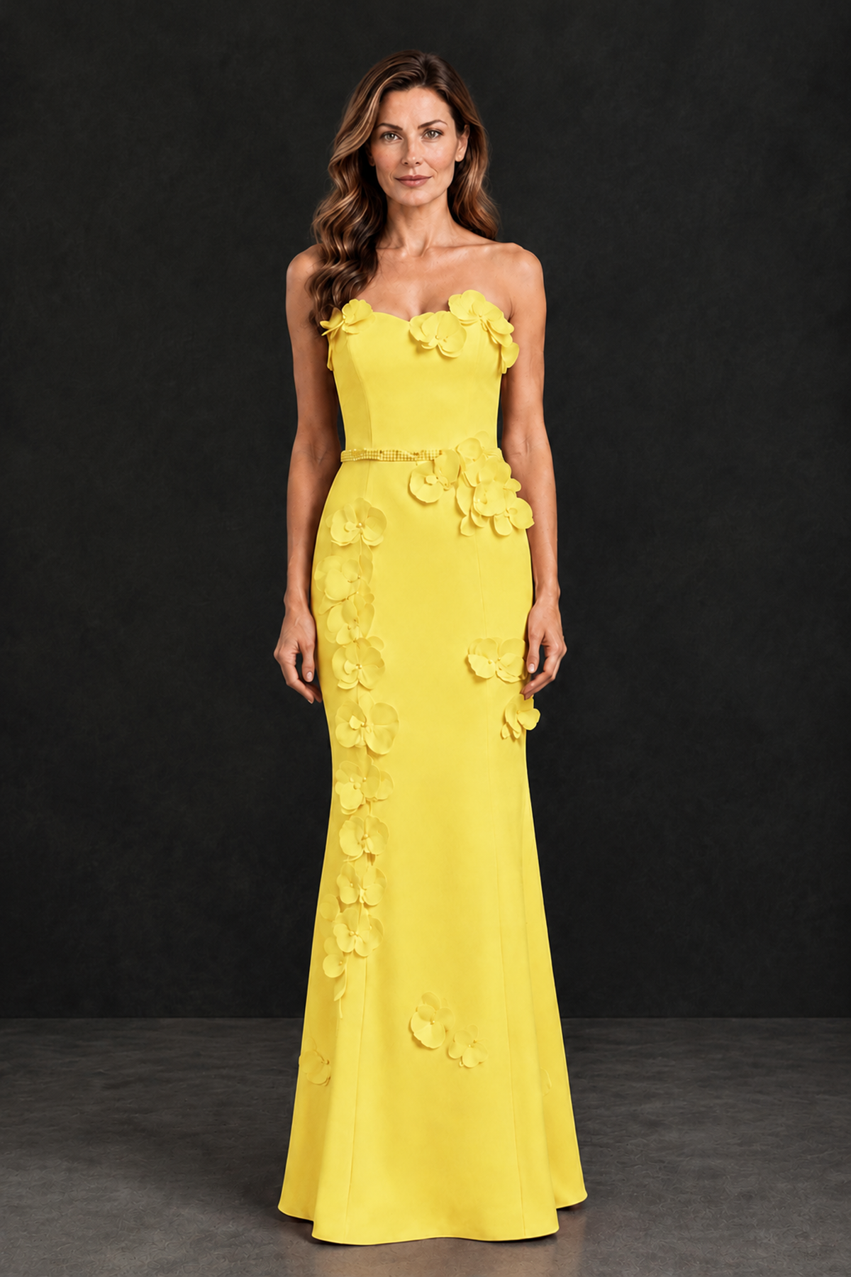 BOLODOO Yellow Strapless Mother of the Bride Dress with 3D Floral Appliques - Yellow - Yellow_4
