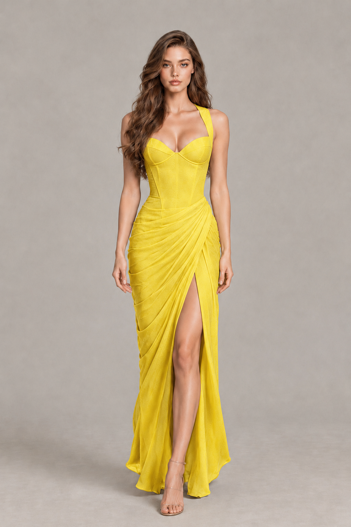 BOLODOO Yellow Sweetheart Maxi Dress with High Slit - Yellow - Yellow_4