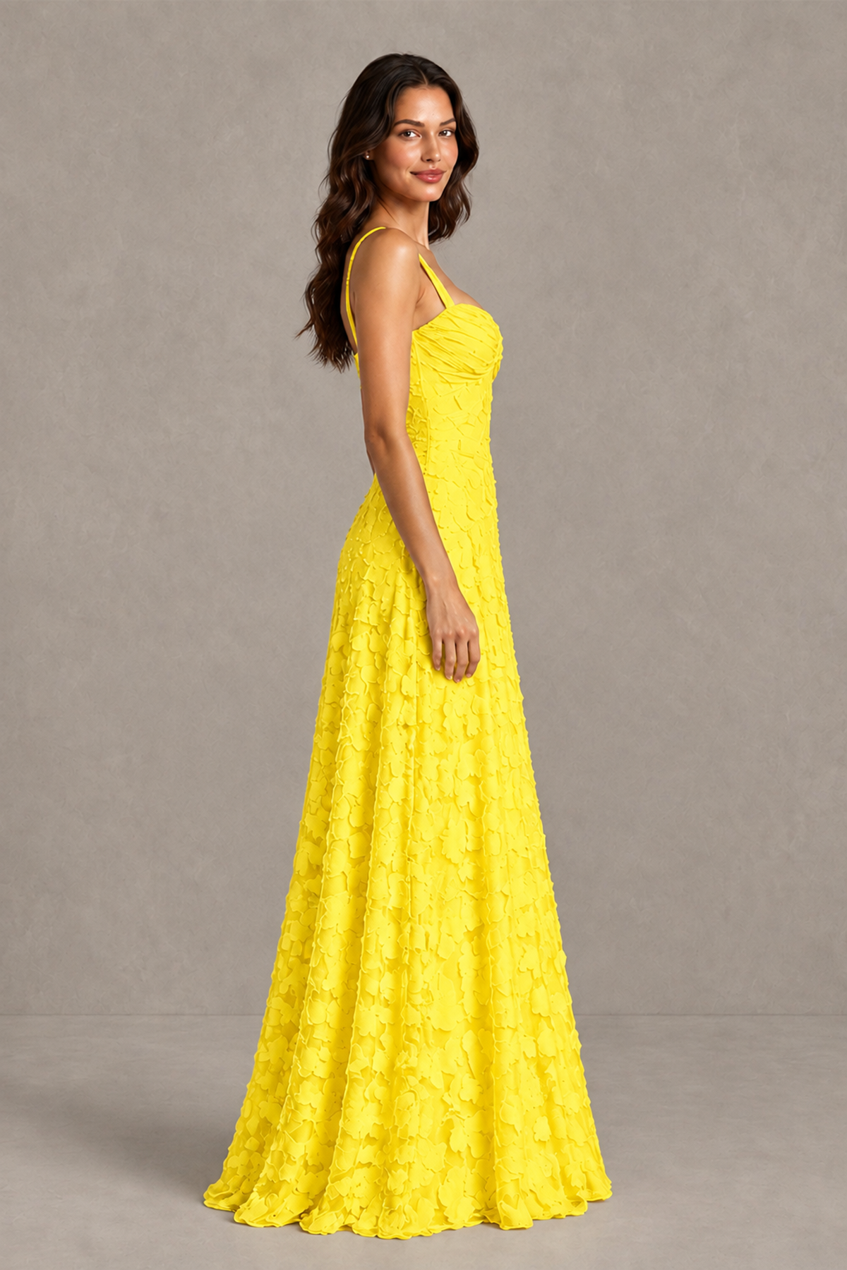 BOLODOO Yellow Floral-Textured A-Line Dress with Lace-Up Back - Yellow - Yellow_4