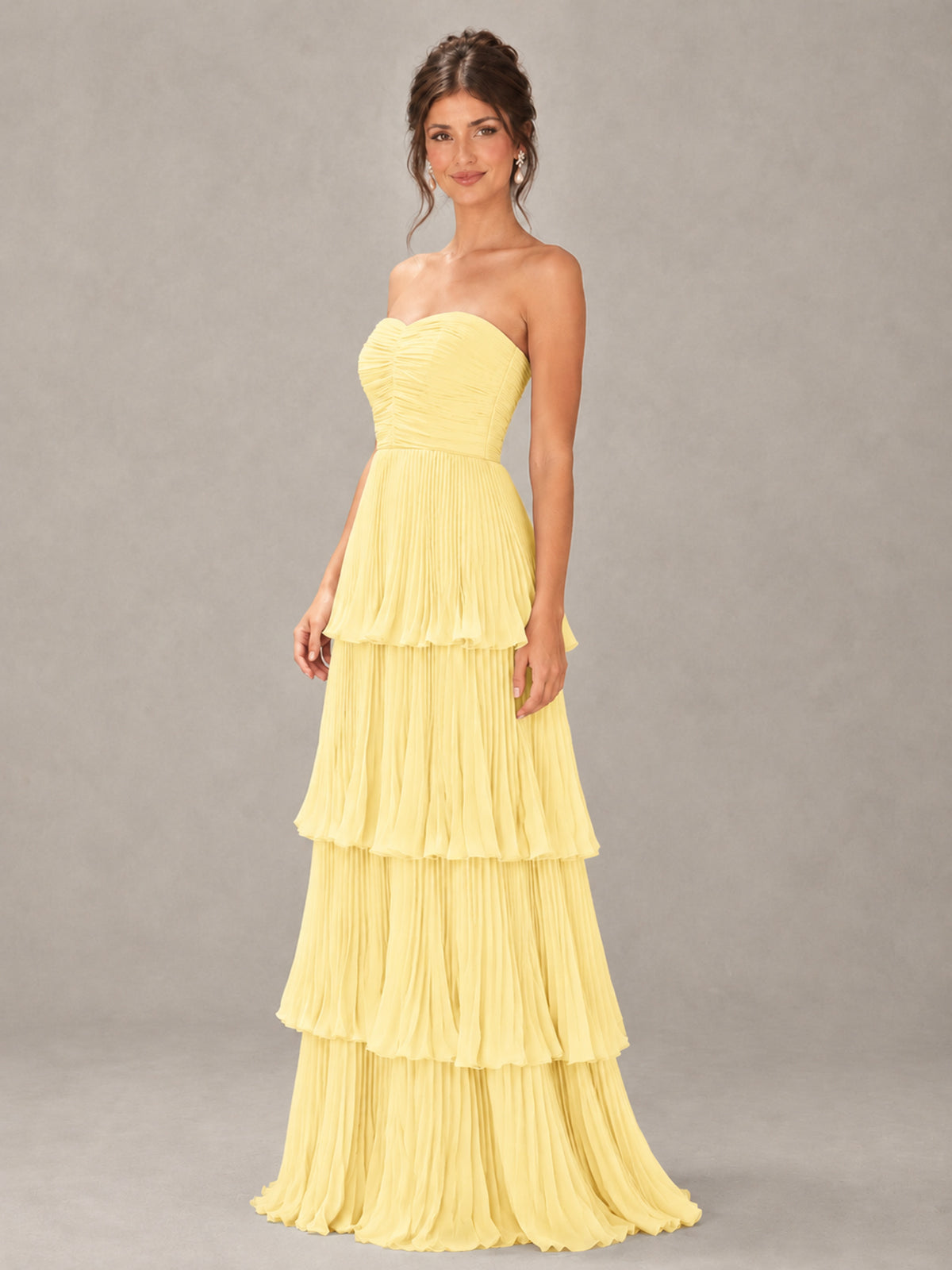 BOLODOO Yellow Strapless Tiered Pleated Bridesmaid Dress - Yellow - Yellow_4