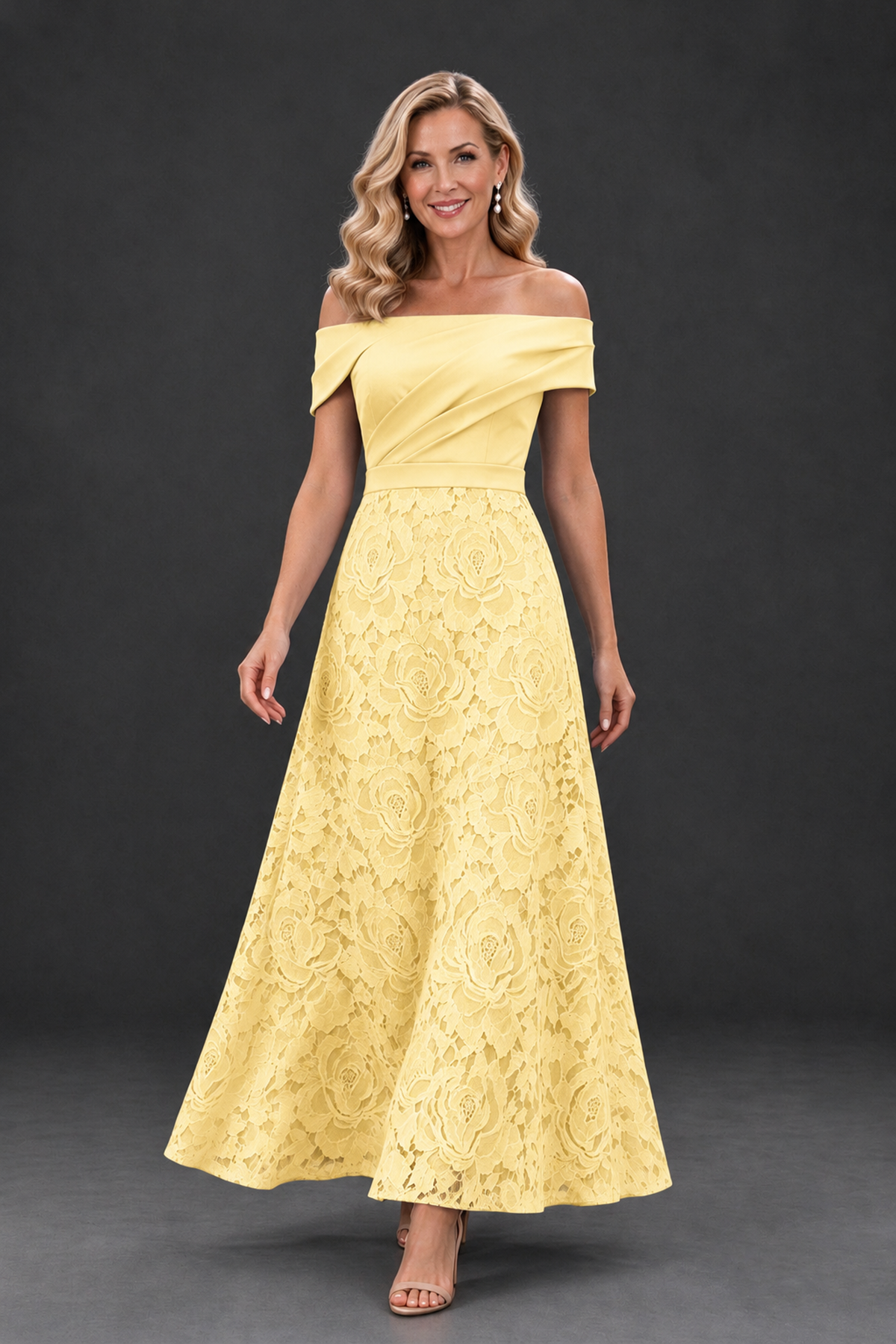BOLODOO Yellow Off-the-Shoulder Floral A-Line Mother of the Bride Dress - Yellow - Yellow_4