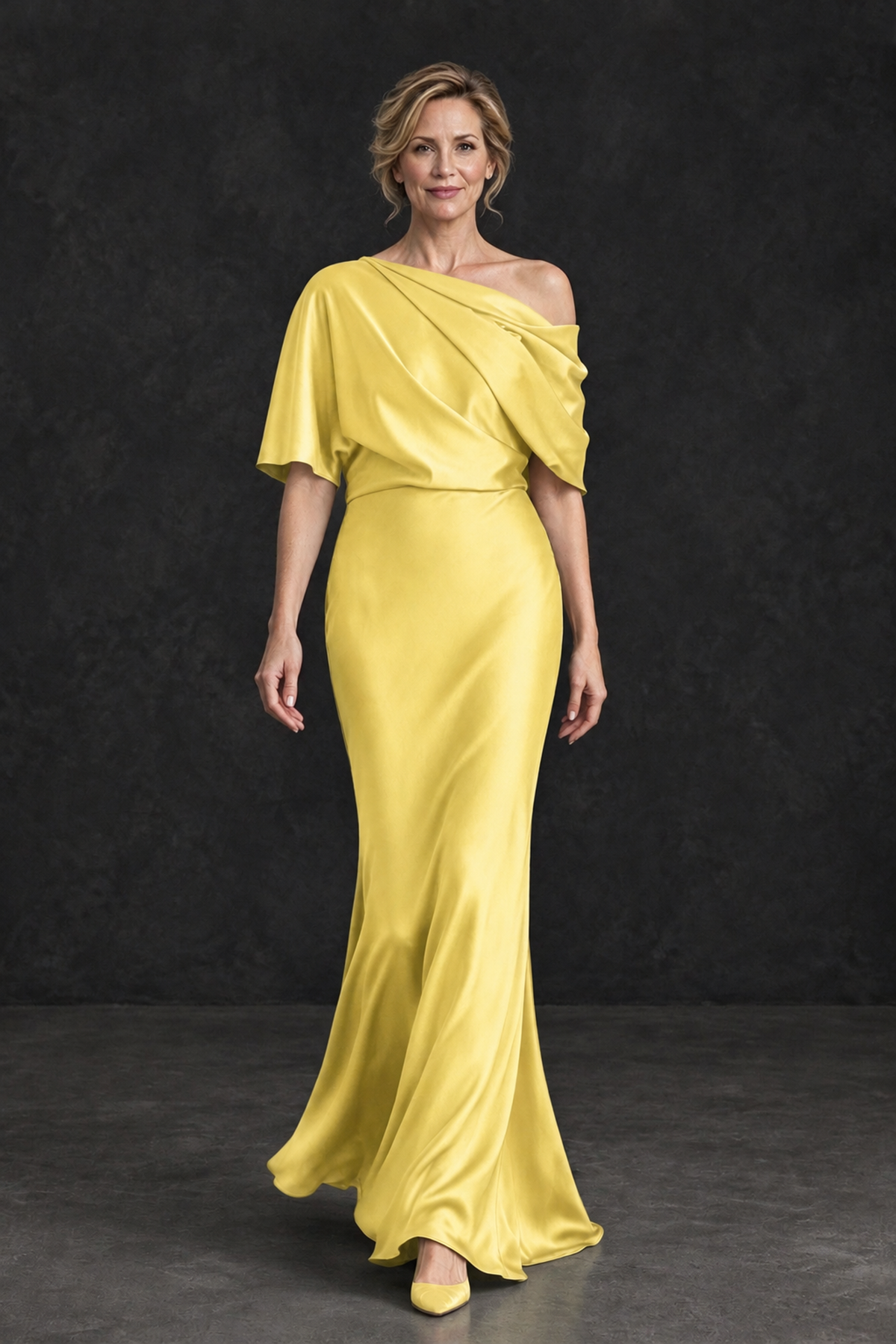 BOLODOO Yellow Satin Asymmetric Mother of the Bride Dress - Yellow - Yellow_4